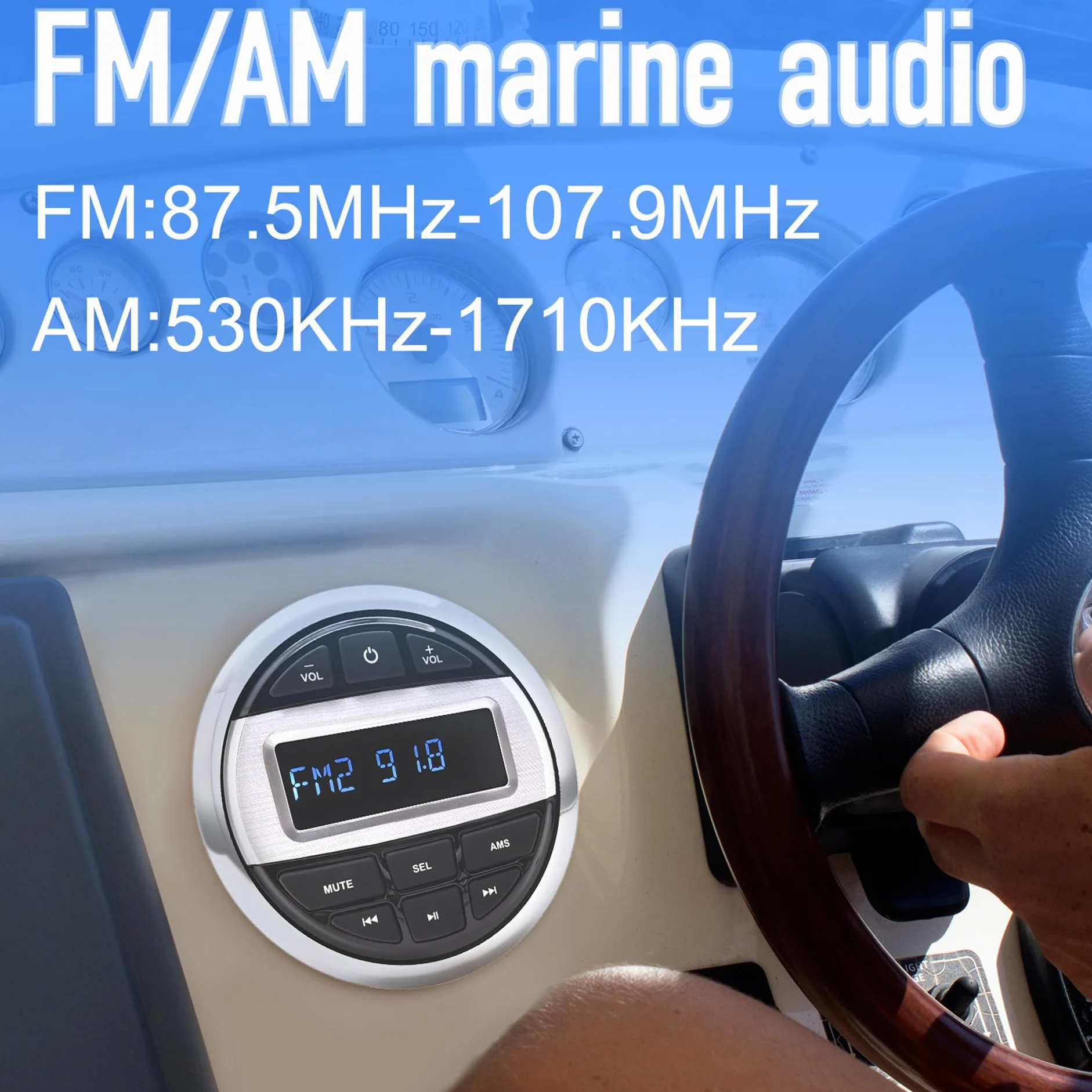 Geloo Marine Radio Stereo Reproductor de MP3, Barco Marina FM/Am Radio Receptor Impermeable para Marinos Yates, Estéreo Barcos