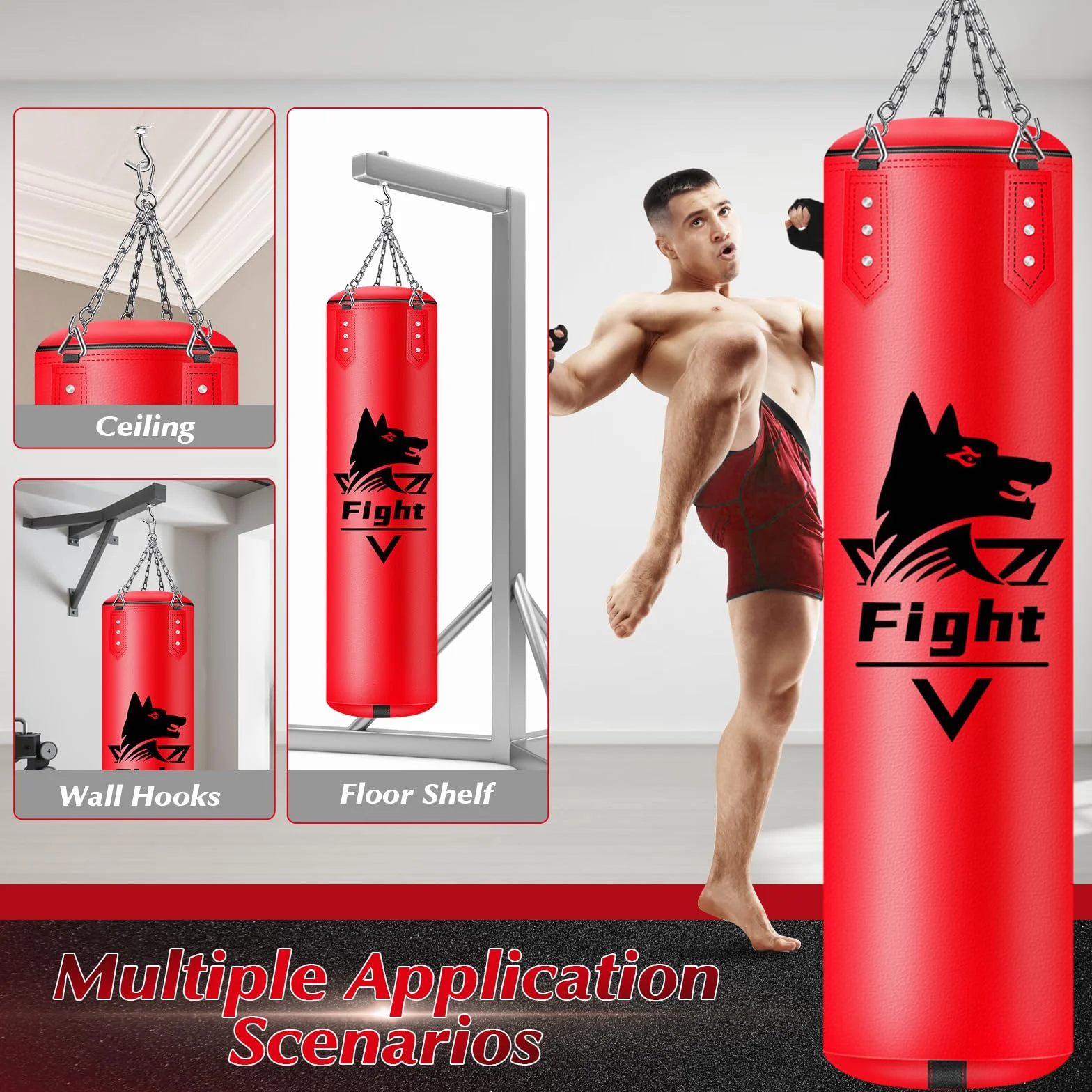Saco de Boxeo para Colgar,120cm Sin Rellenar Saco Boxeo con Una Gama Completa de Accesorios, Microfibra de Cuero Bolsa Pesada para La Formación de Kickboxing Fitness MMA Grappling Muay Thai