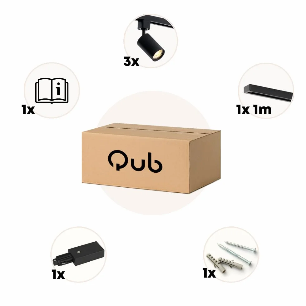 Qub Focus III Foco de techo monofásico 100 cm 3 cabezales GU10 riel de 1 m forma I negro extensible flexible LED iluminación de riel diseño moderno