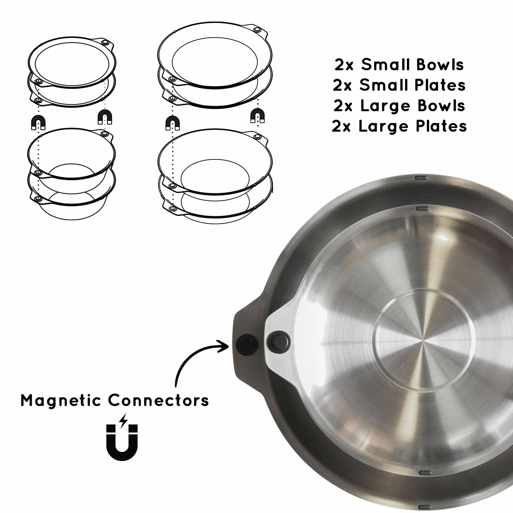 Full Windsor MAGWARE - Juego de cuencos y platos magnéticos – Vajilla de viaje de acero inoxidable para camping, mochileros, picnics y comedor al aire libre – Kit portátil y reutilizable para acampar
