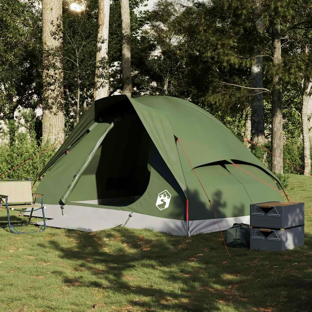Tienda de campaña 2 personas verde oliva impermeable con doble techo extraíble, poliéster revestimiento de PU, postes de fibra de vidrio ligero, montaje fácil, E-Port para cable
