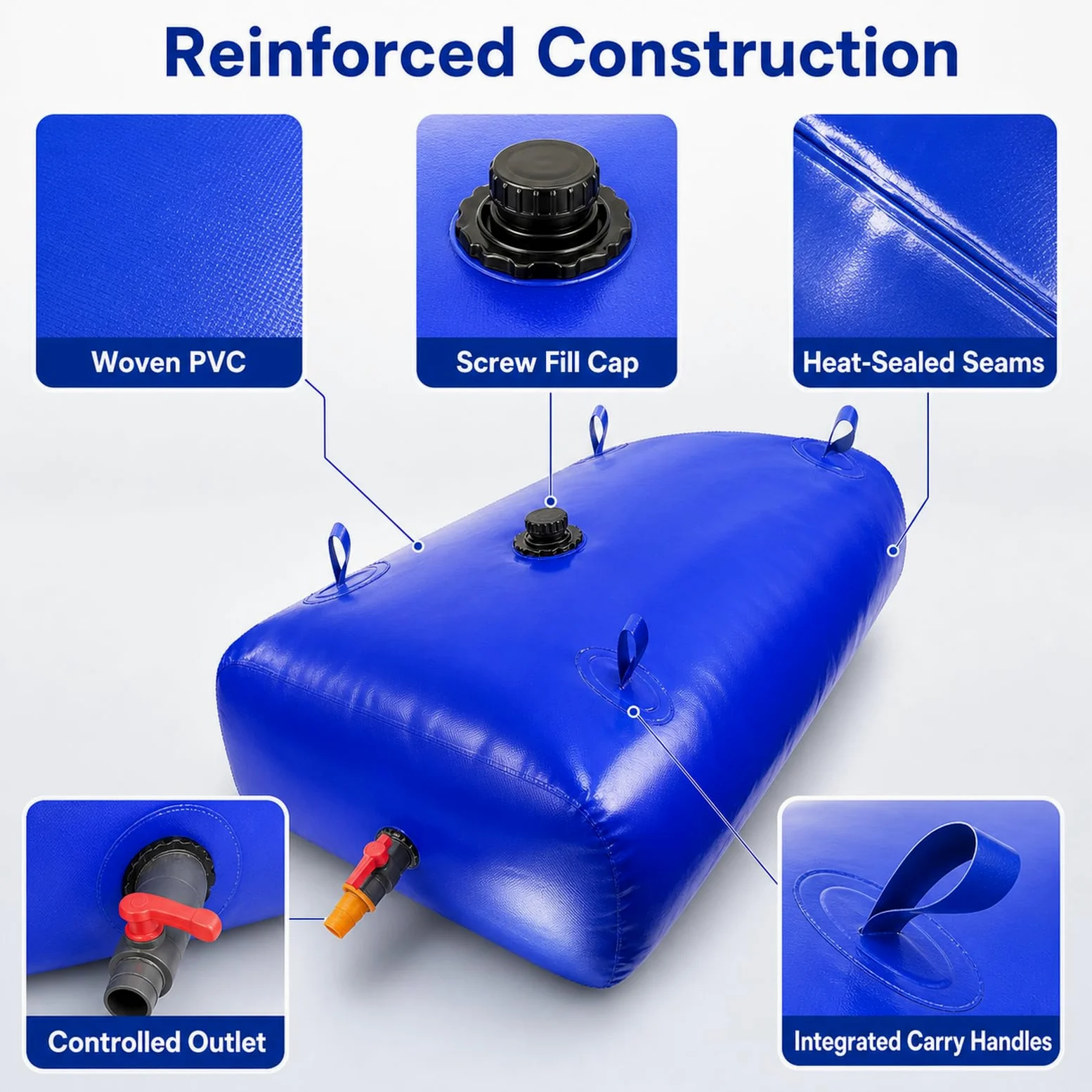Vejiga del Almacenamiento De Agua,DepóSito De Agua Plegable De PVC,DepóSito De Agua Plegable con Grifo,Llenado De Agua RáPido,para DepóSito De Agua JardíN,Camping