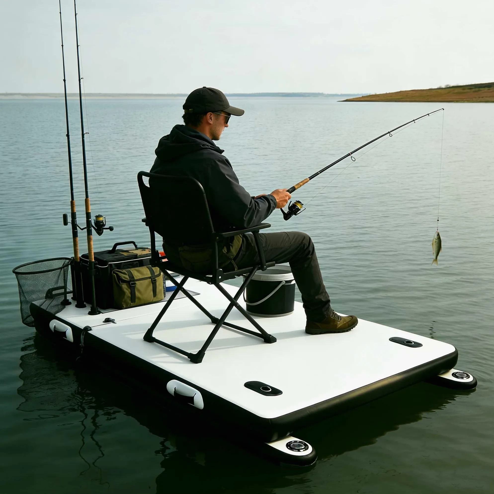 Bote Hinchable para Pesca Y Lago – Balsa Portátil De PVC con Capacidad para 400 Kg para 3-4 Adultos – Muelle Multiusos para Piscina, Playa, Mar Y Camping.