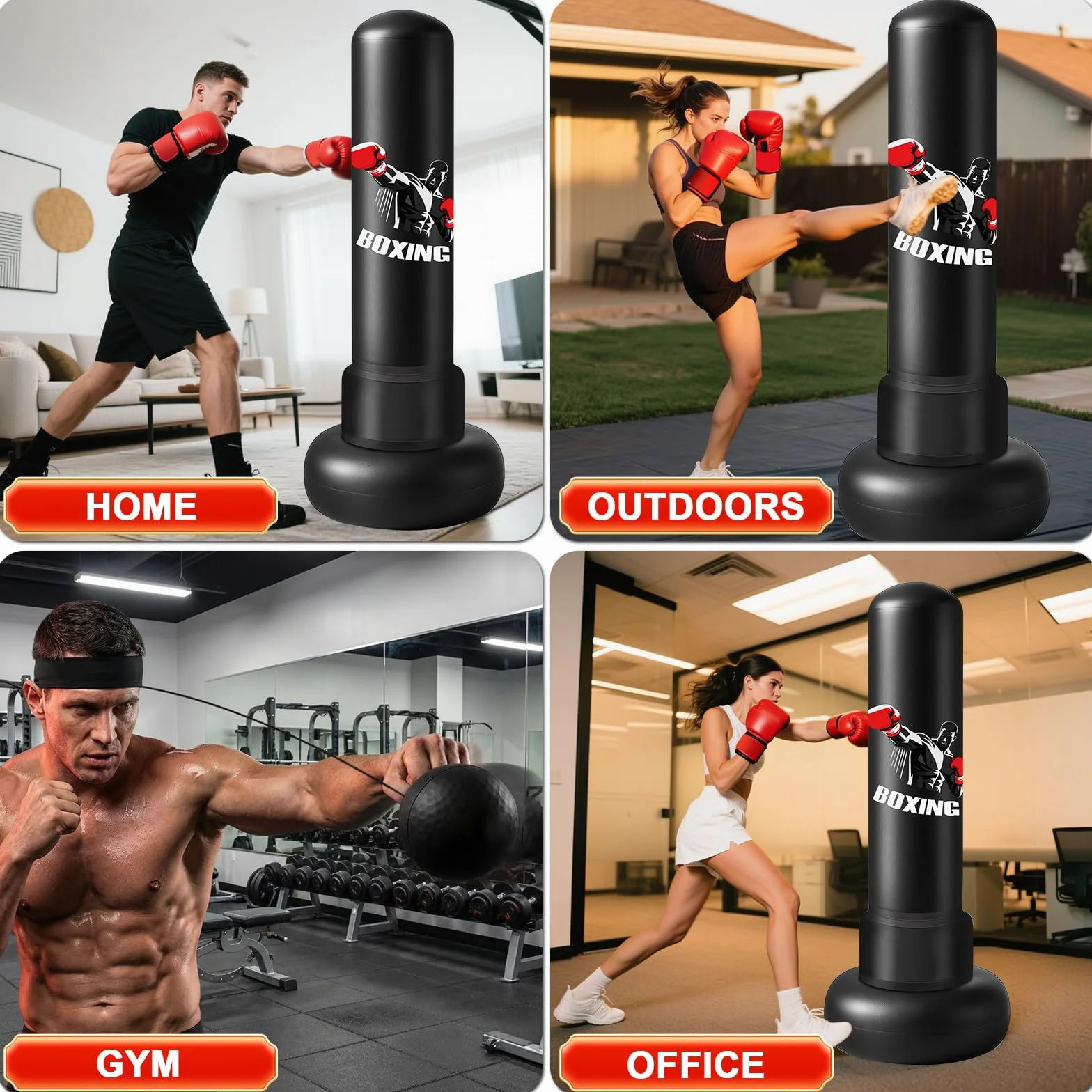 Ninonly Saco de Boxeo para Adultos 190cm Saco de Boxeo Inflable Pesado con Guantes de Boxeo, Bomba y Pelota de Reflejos,Base Grande Mejorado para Hombres y Mujeres,Entrenamiento MMA Muay Thai Fitness
