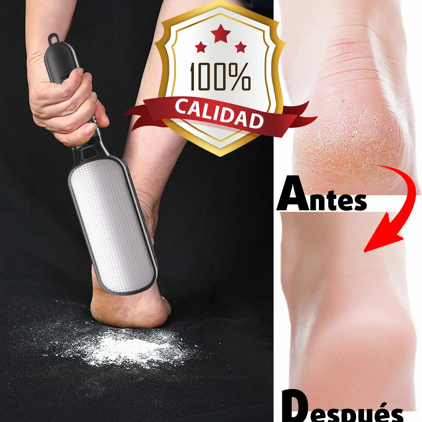 Raspador Doble Textura Acero Inoxidable Antideslizante Mango Ergonómico Pedicura Manual