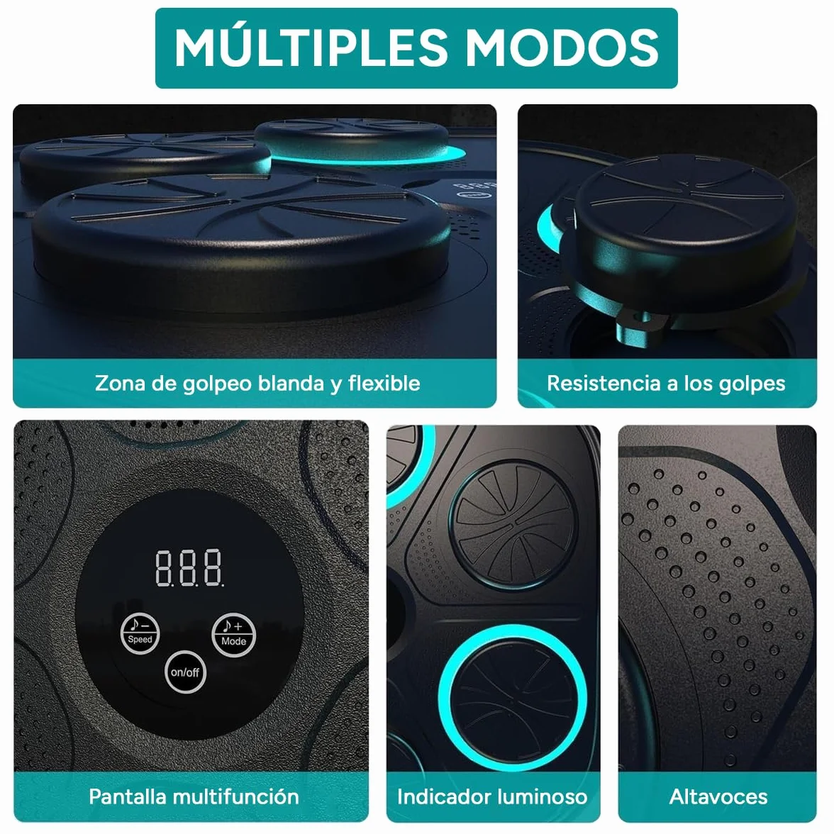 Maquina Boxeo Musical Pared Bluetooth 9 Velocidades Recuento Golpes Luces Ritmo Musica Incluye Guantes