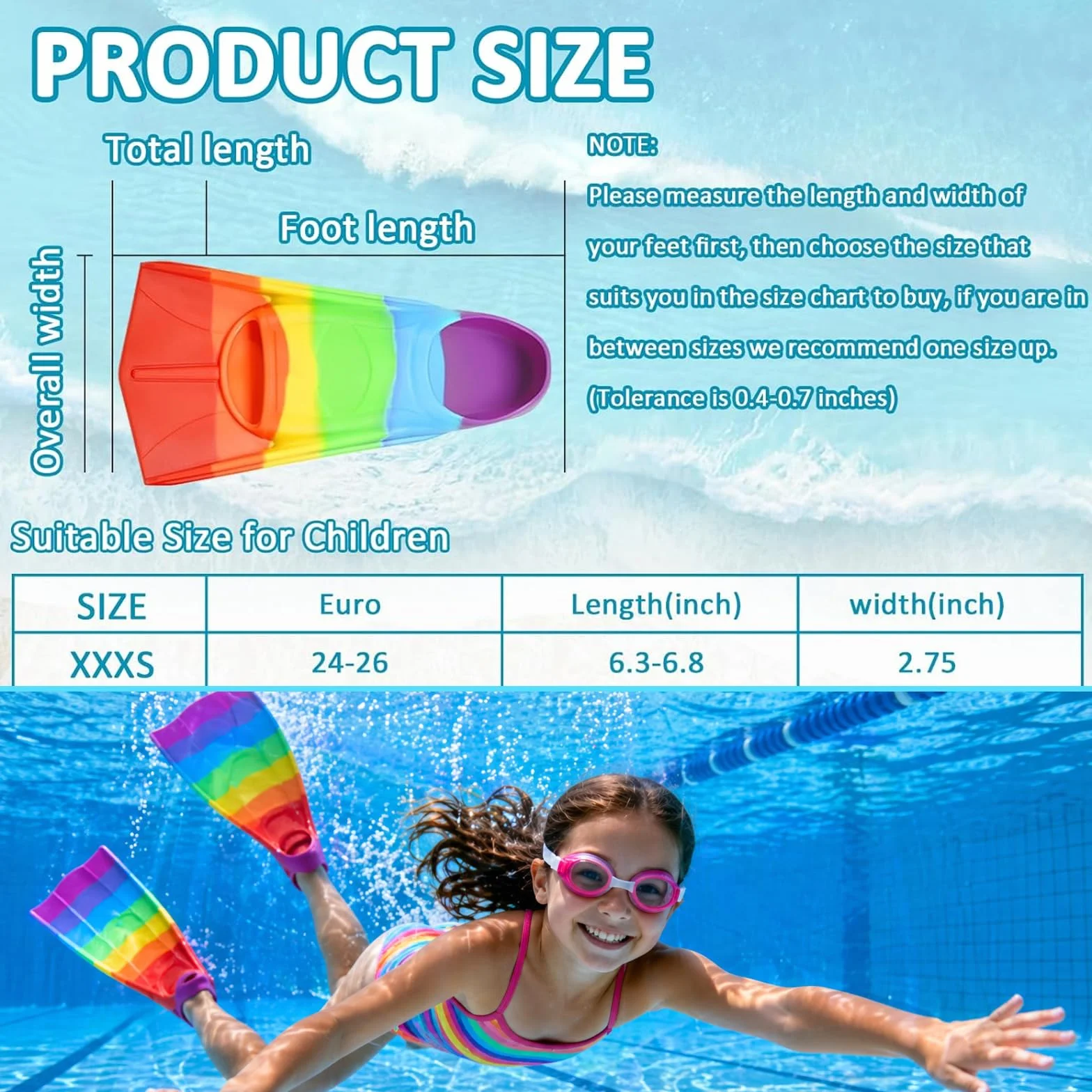 Aletas de Natación para Niños, Silicona 100%, Aletas Cortas para Niños, 24 - 26 Yardas, Aletas de Buceo Cortas para Entrenamiento de Natación, Snorkel, Buceo para Principiantes, Piscina, Playa