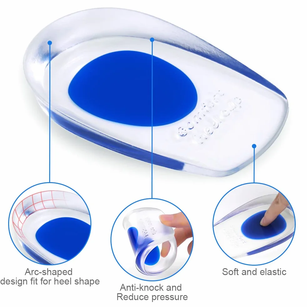 ACWOO Taloneras de Silicona, 2 Pares Plantillas de Talón Gel, Almohadillas para Fascitis Plantar, Reducir Golpes y Aliviar Dolor (S)