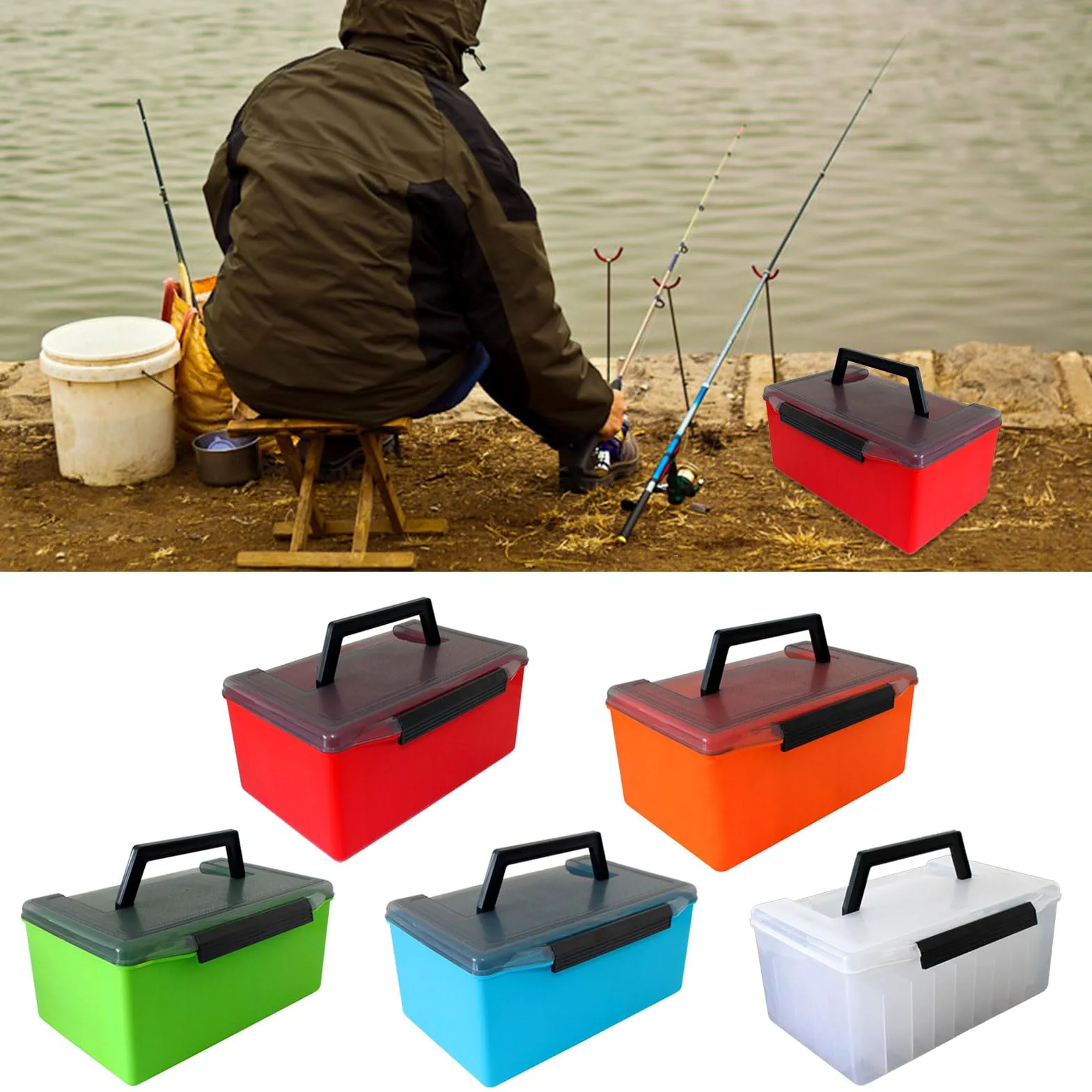 Caja de pesca con 52 rejillas, caja de aparejos de plástico, caja forrada de calamar, señuelos duros, caja de herramientas, organizadores de almacenamiento de pesca portátiles