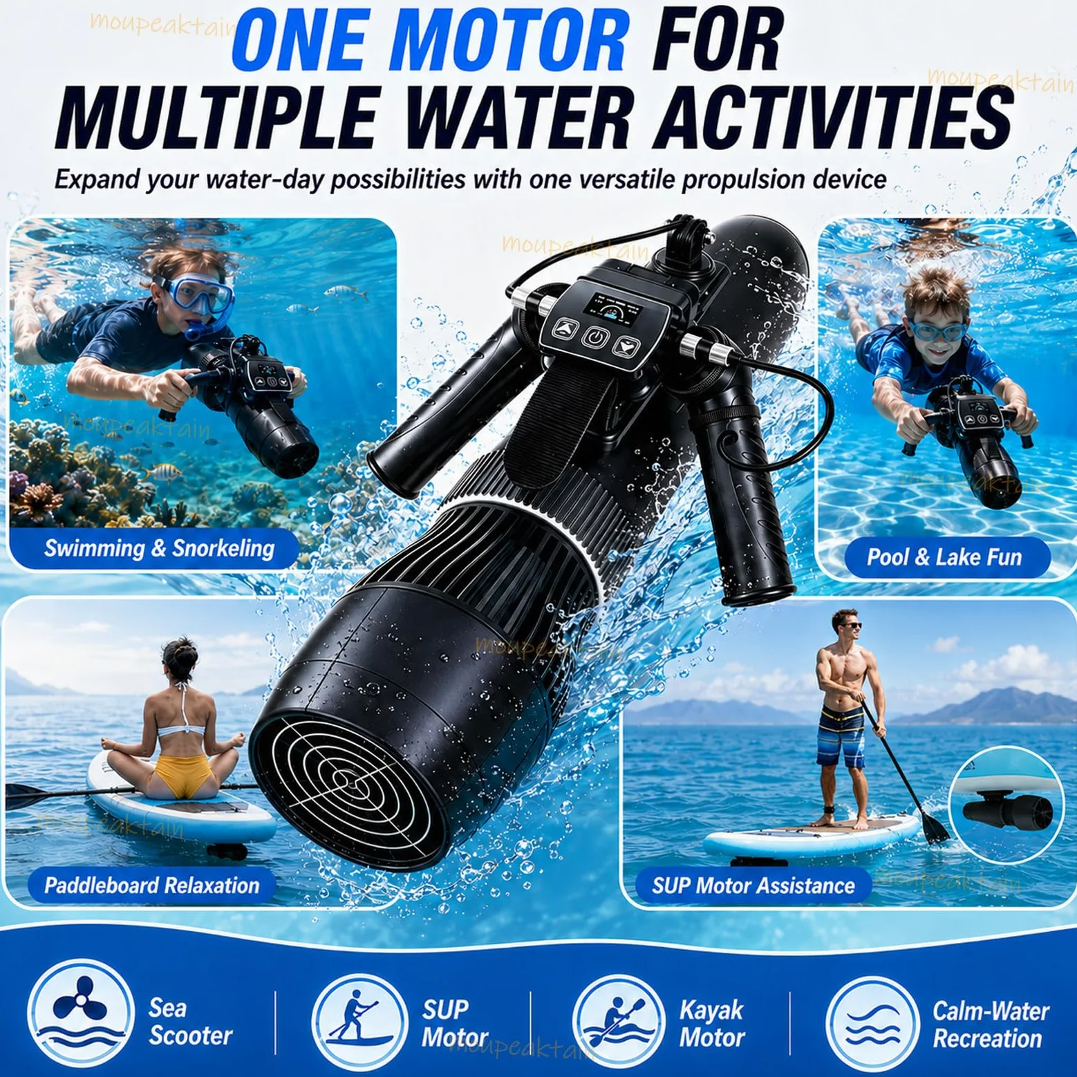 Scooter Submarino, Motor De 500 W, 9 Velocidades, Impermeable Ipx8 | Muestra Velocidad Y Baterías Del Scooter Y Mando, 3-9 Km/H, Control Dual, Para Agua Dulce O Salada