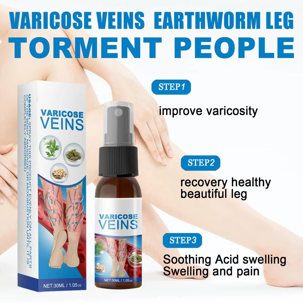 Spray Calmante para Venas Varicosas, Tratamiento de Varices, Alivio Dolor Pierna Circulación Sanguínea