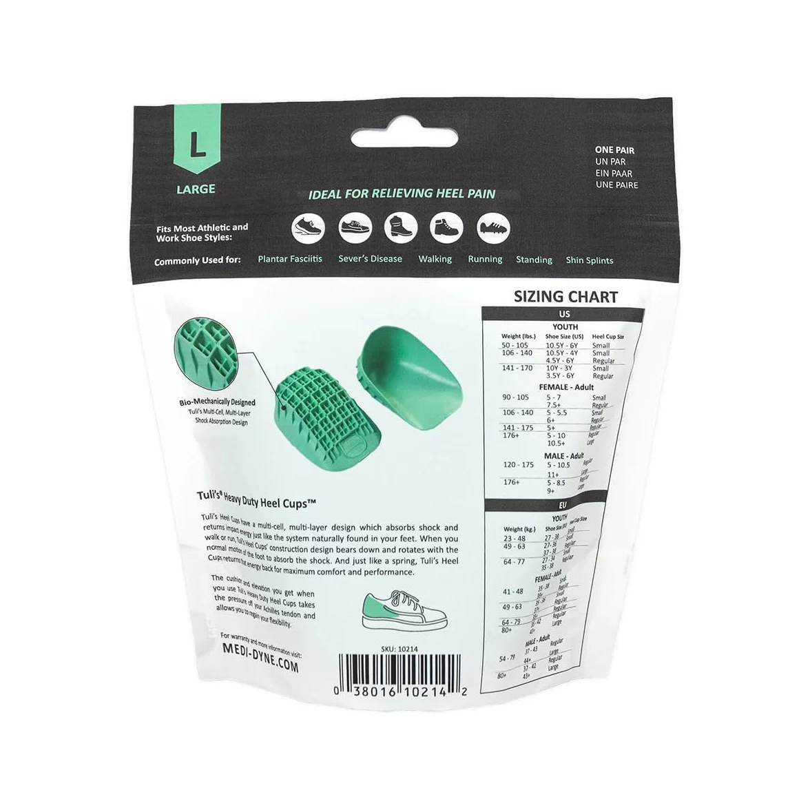 Tuli's Heavy Duty Heel Cups Taloneras Reforzadas Fascitis Plantar Absorción Impactos 1 par Mediano