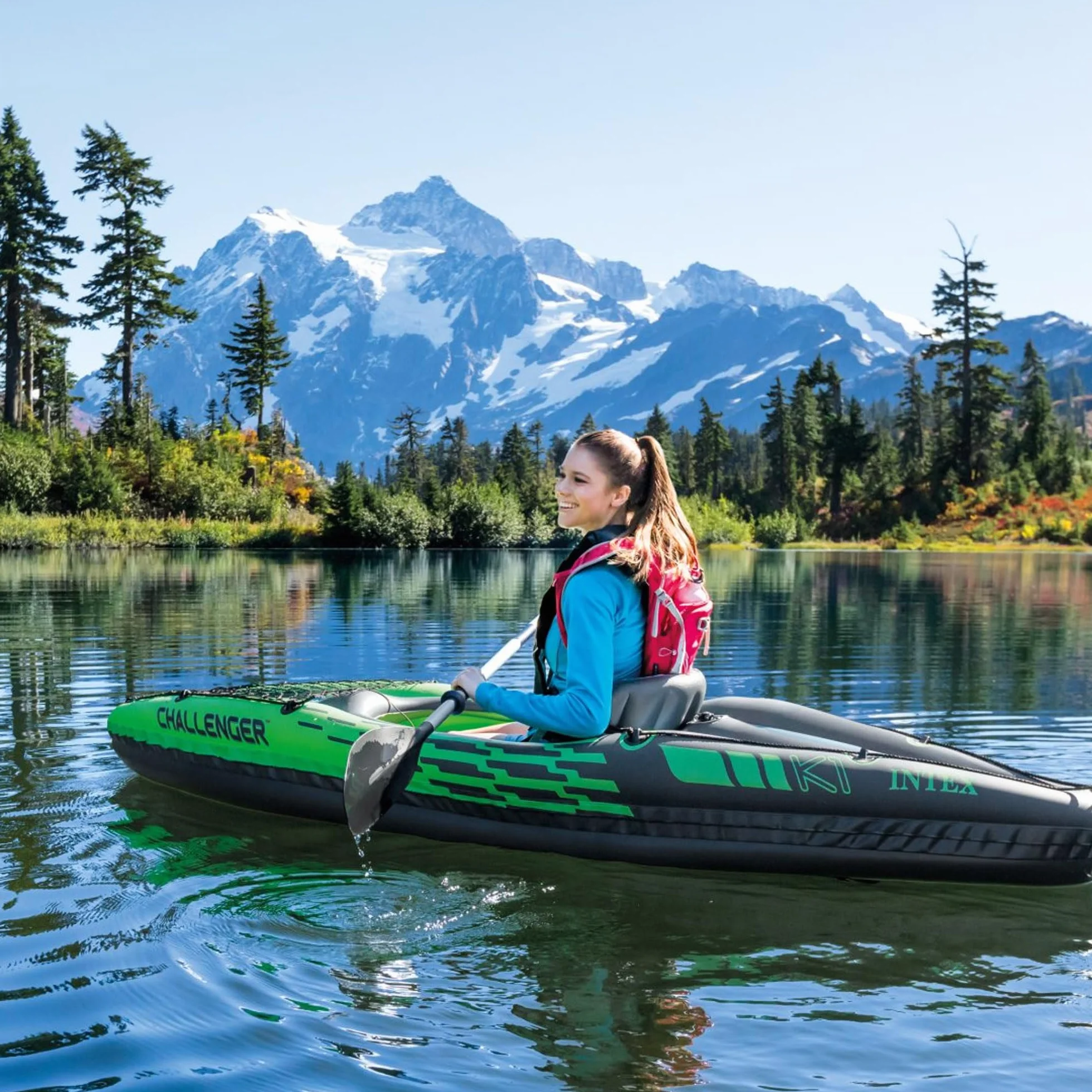 Intex Challenger Kayak, Man Inflatable Canoe with Aluminum Oars and Hand Pump