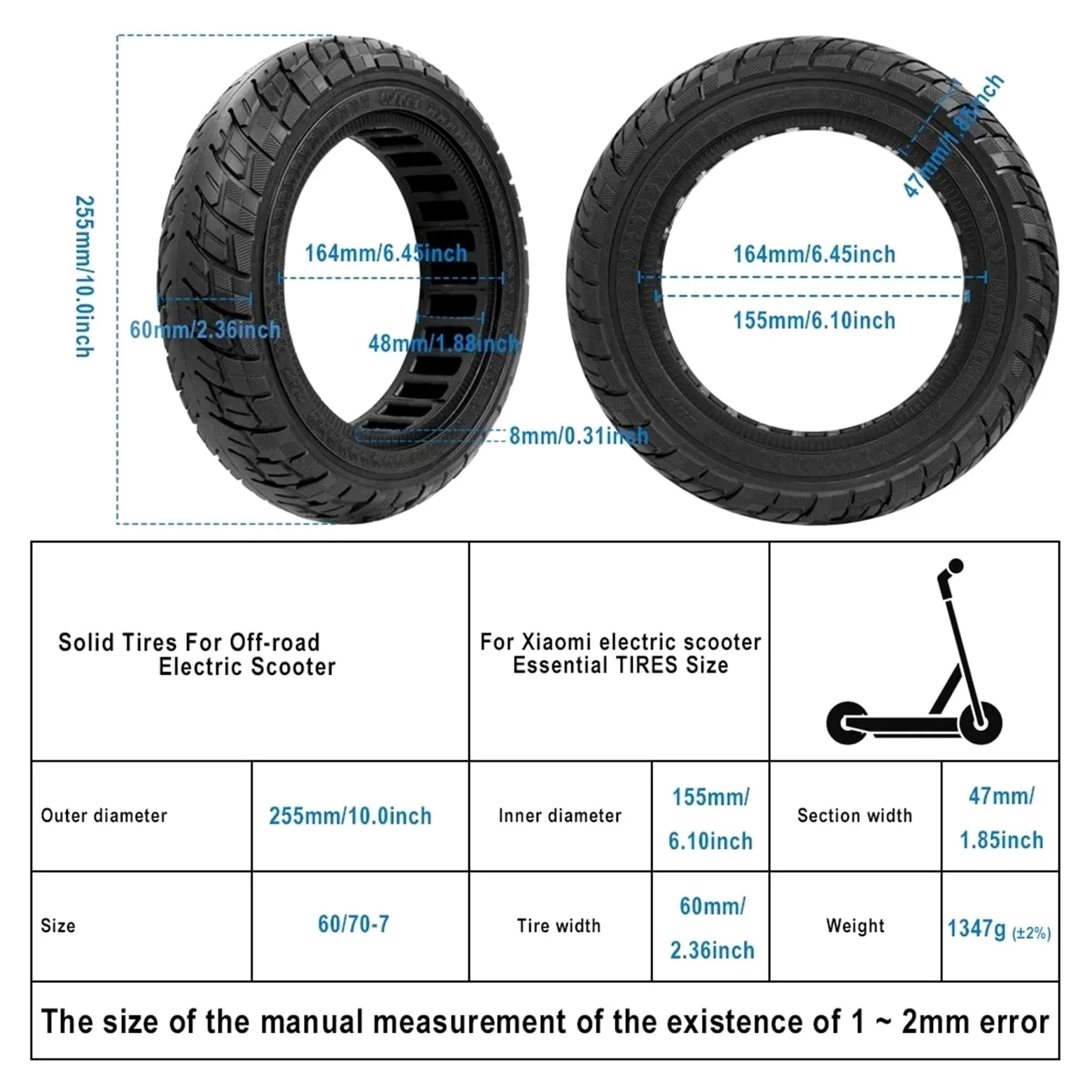 Neumáticos sólidos for patinete eléctrico Xiaomi, 4 Pro de 10 pulgadas, antiexplosión, con diseño panal, 60/70-7.0, sin cámara Neumático macizo para patinete eléctrico
