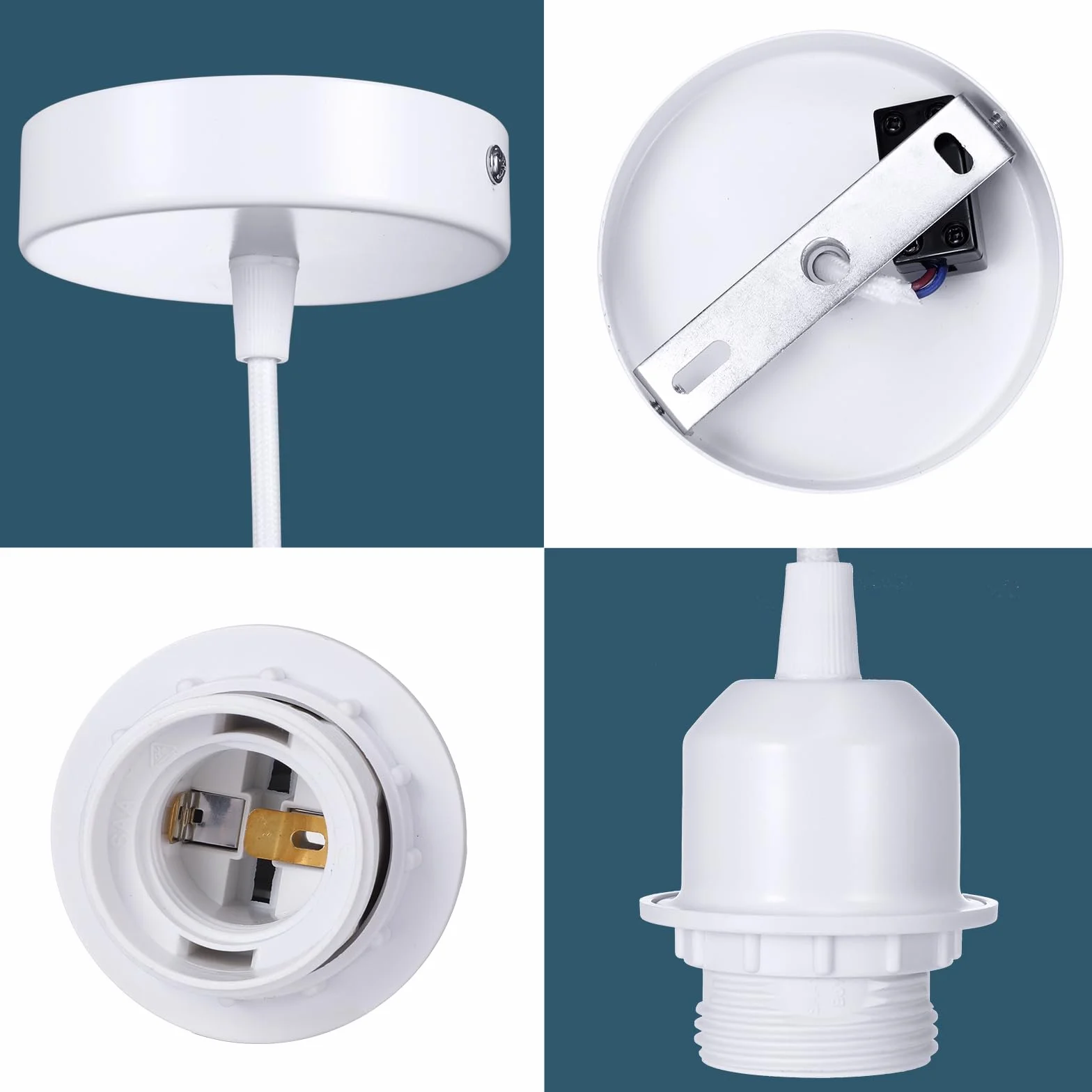 Linkind Portalámpara E27 de Metal Colgante con Cable Ajustable 100 cm Blanco