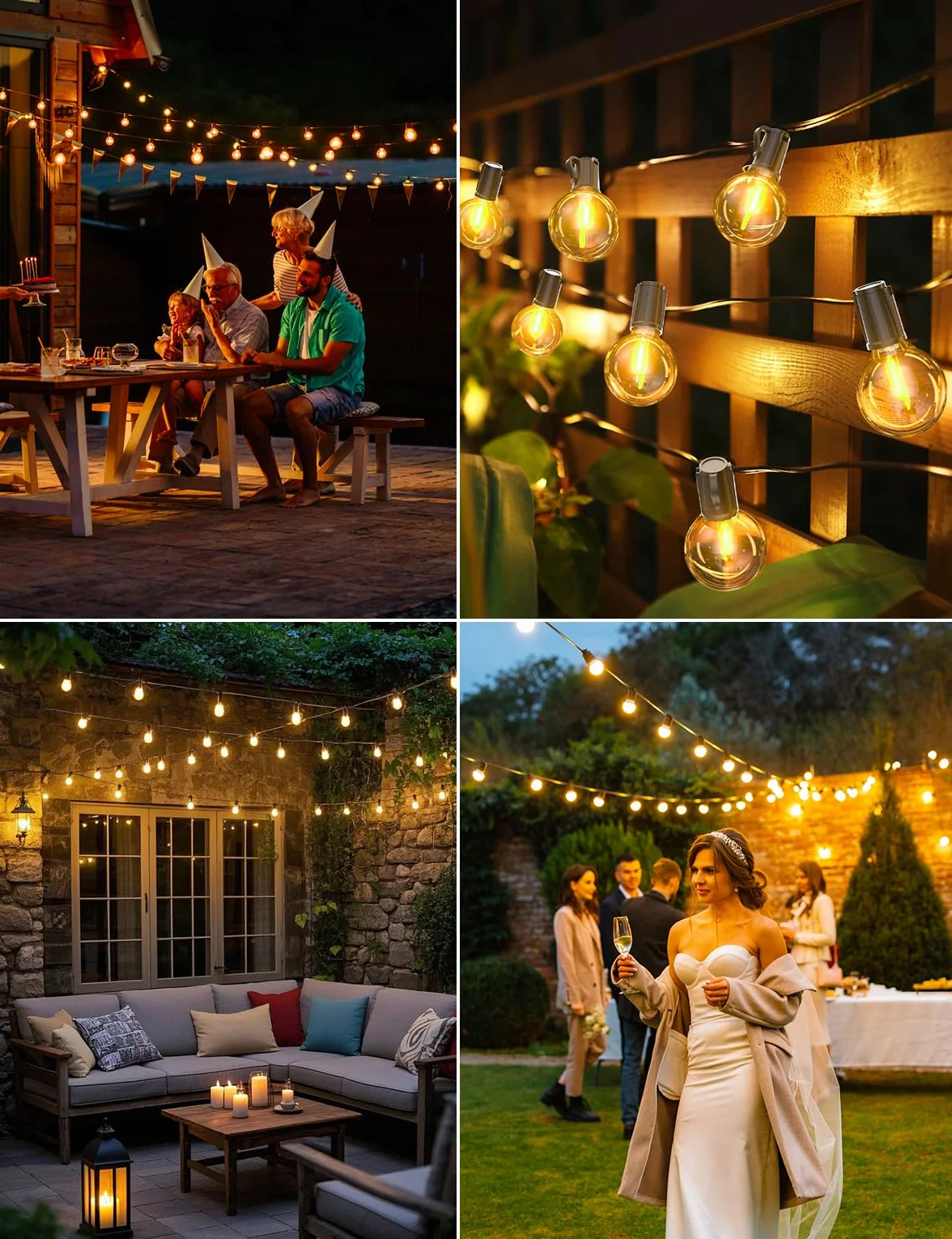FIFlying Guirnalda Luces Exterior 11M 36Ft 15+1 G40 Bombillas IP44 Impermeable LED Enchufe Jardín Patio