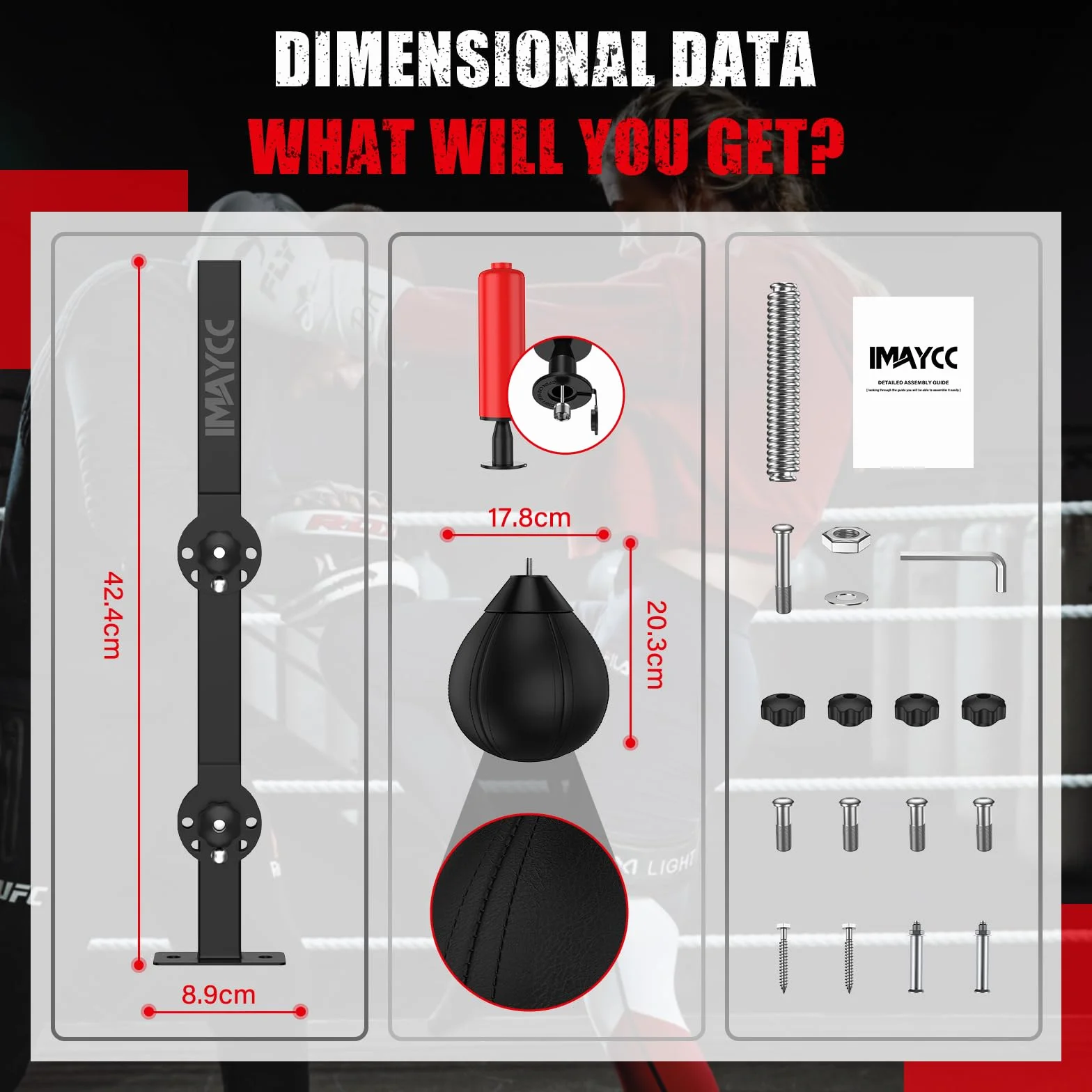 IMAYCC Speed Punchingball, soporte de pared para saco de boxeo, altura ajustable y plegable, pera de boxeo, saco de boxeo colgante para niños, adolescentes y adultos, para entrenamiento en el gimnasio
