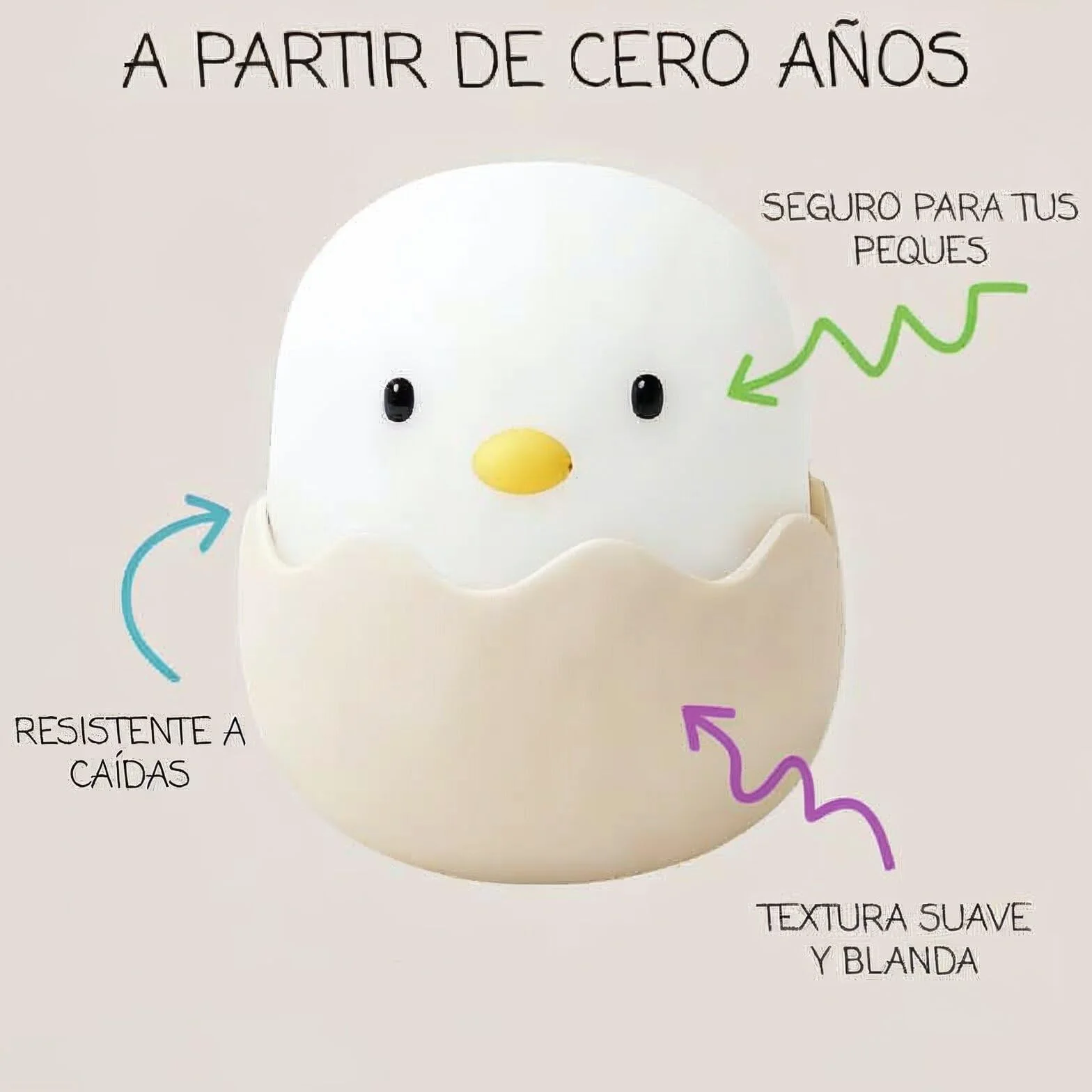 Lampara Pollito Tactil Recargable Portatil Luz Calida Regulable para Bebe