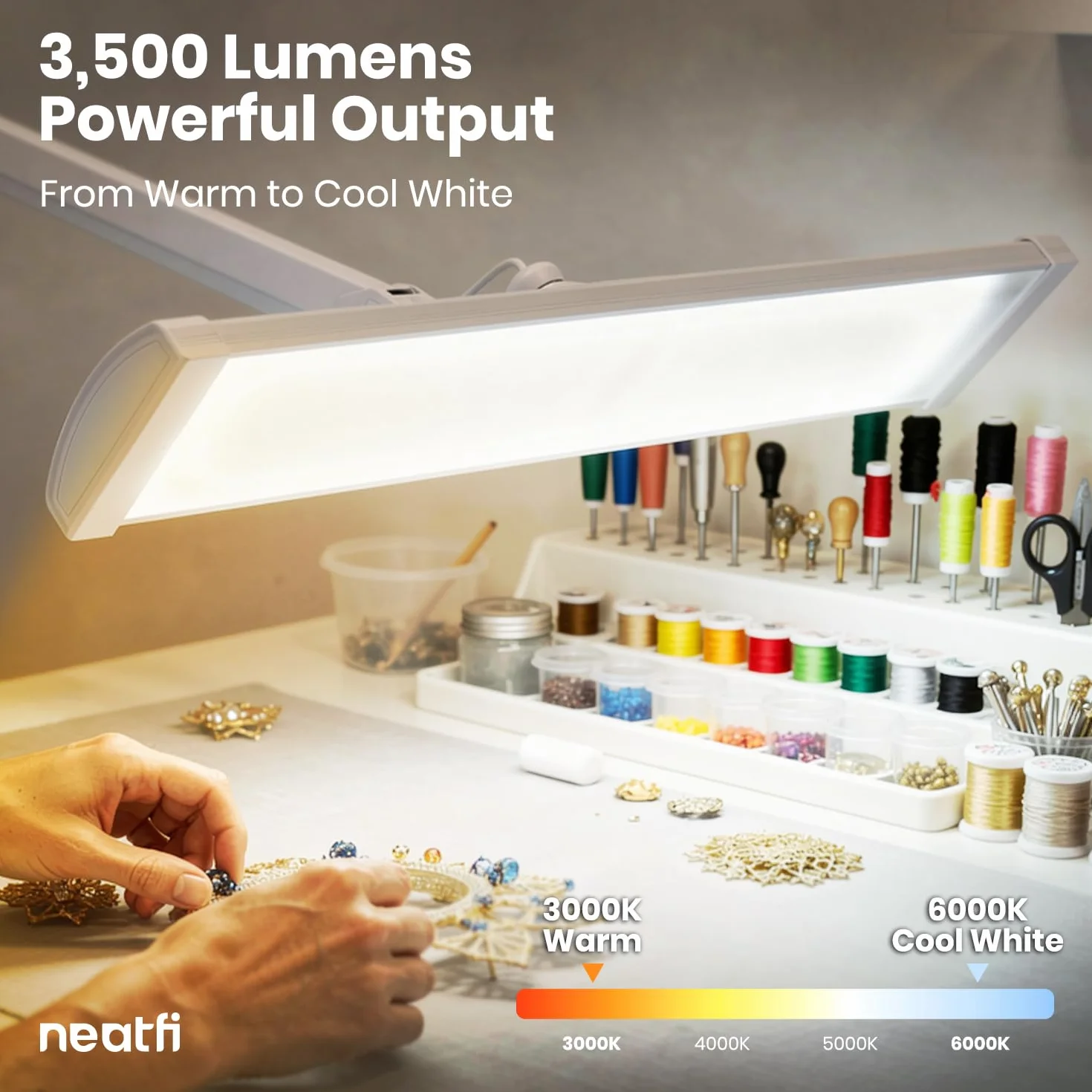 Neatfi Ultra LEDLámpara de Escritorio, regulable, 45W, lámpara de tarea que cuida los ojos para lectura, manualidades (Blanco)