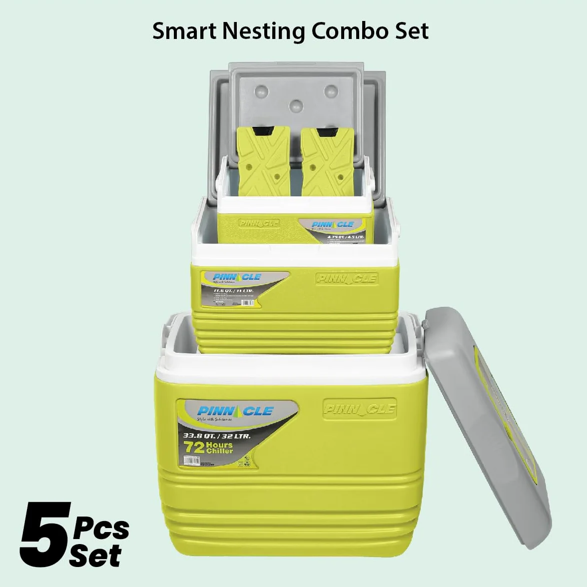 Pinnacle Juego de hieleras – 3 bolsas térmicas aisladas de 32L/11L/4.5L con 2 paquetes de hielo para enfriador, kit de enfriador grande aislado para picnics, pesca, barbacoas - Compartimento de