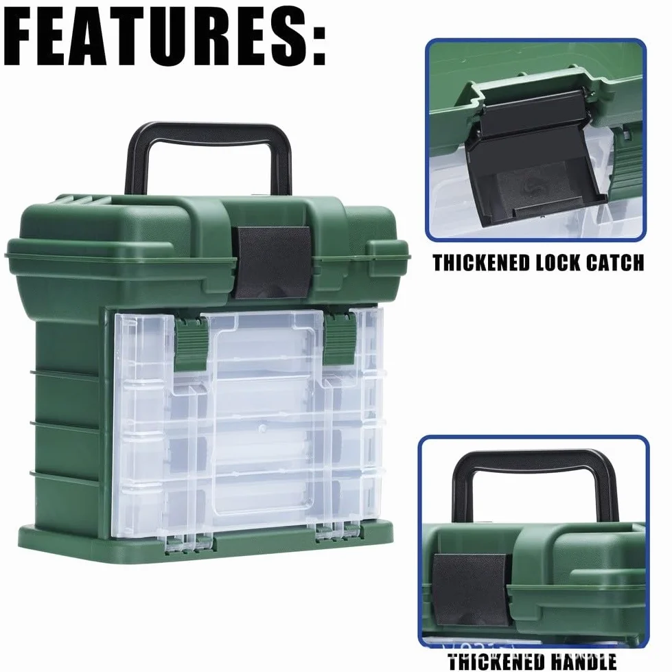 Caja de aparejos de pesca, caja de almacenamiento portátil multicapa con organizador de cajones para señuelos de pesca, herramientas, accesorios de hardware (verde)