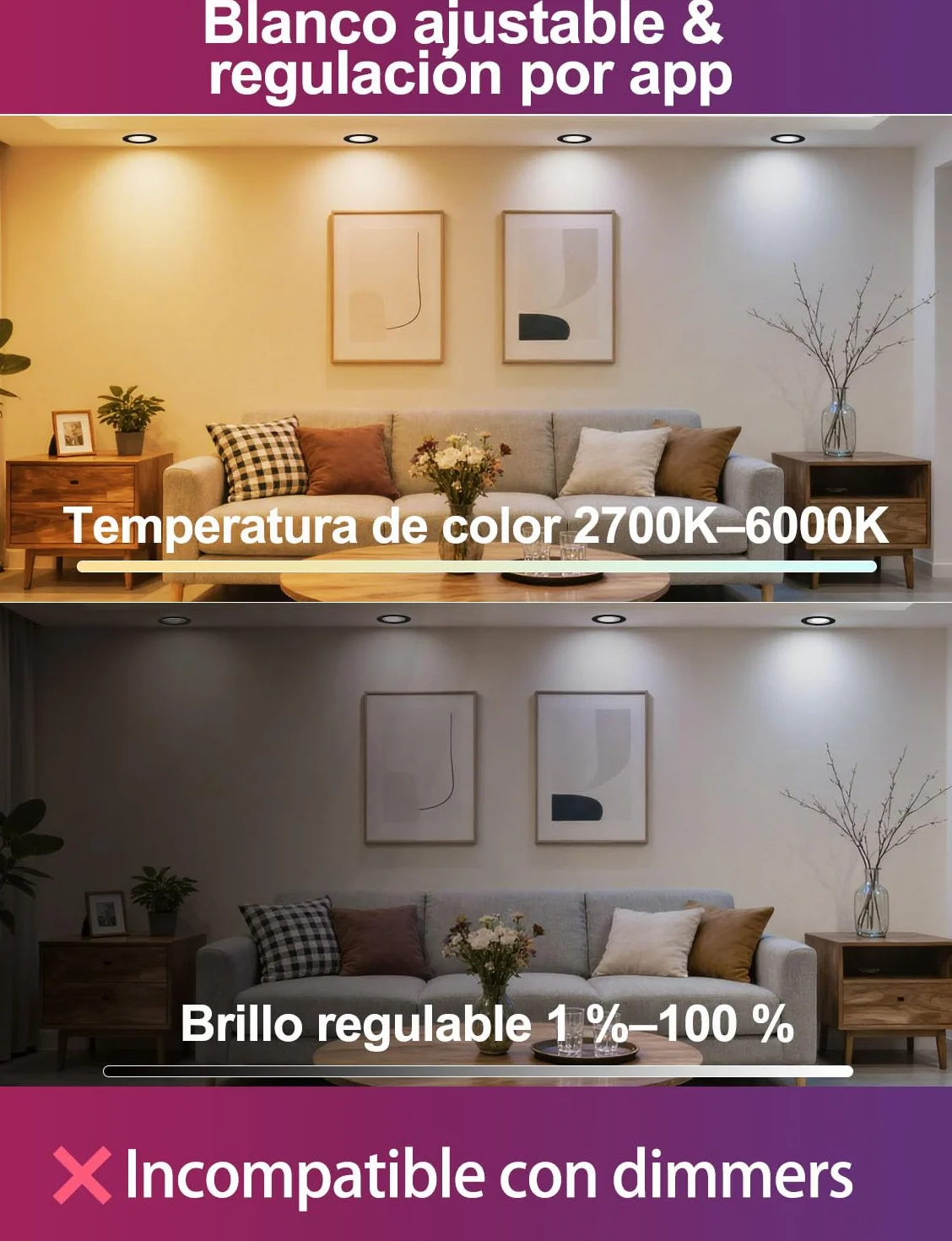 iLC Foco Empotrable LED Techo 8W Alexa Downlight 4 Unidades Corte Ф68-85mm 2700K-6000K RGB