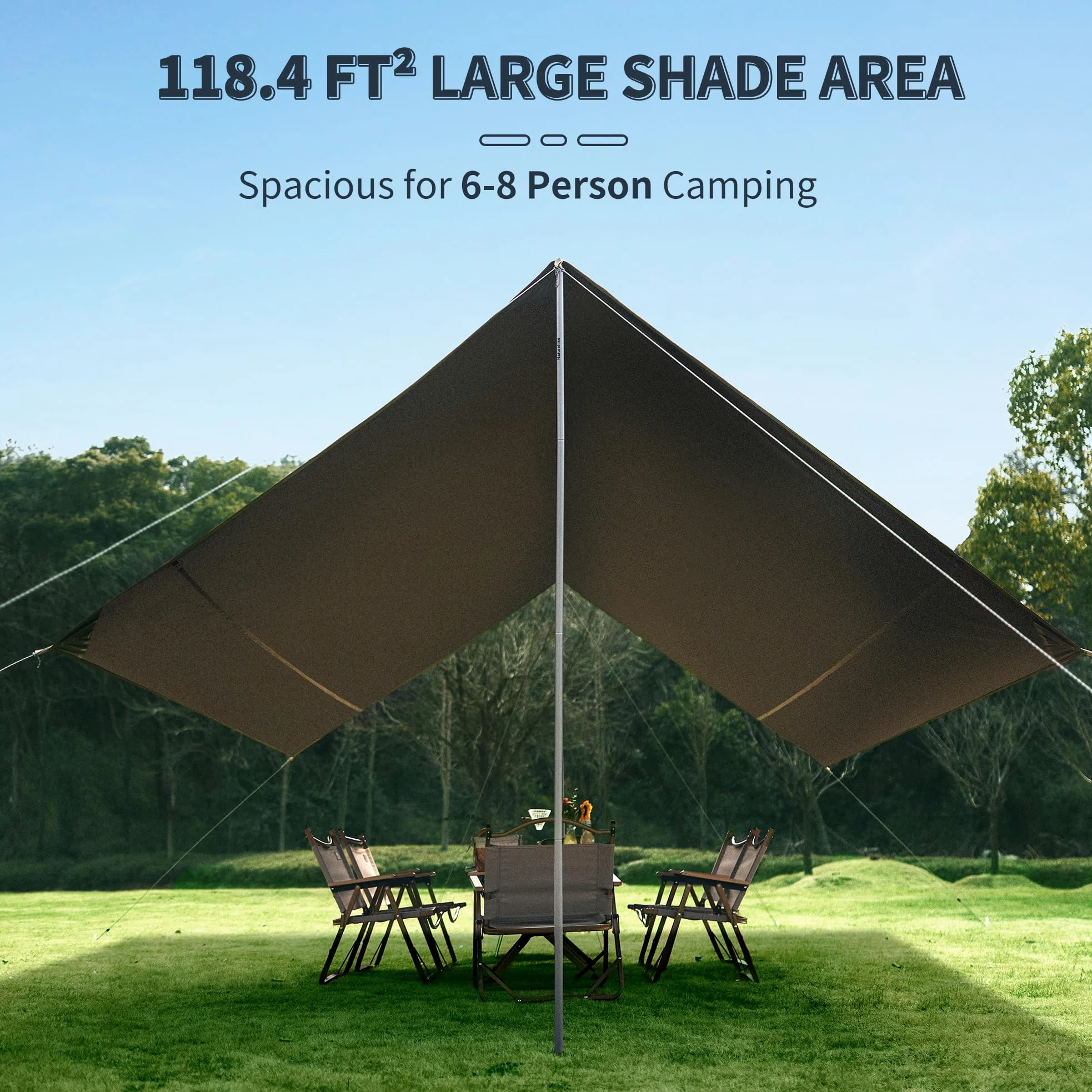 Naturehike Lona para tienda de campaña con postes, poliuretano impermeable de 18000 mm, anti-UV UPF2000+ para camping, refugio solar, mosca de lluvia, toldo de tienda de campaña para fiestas al aire