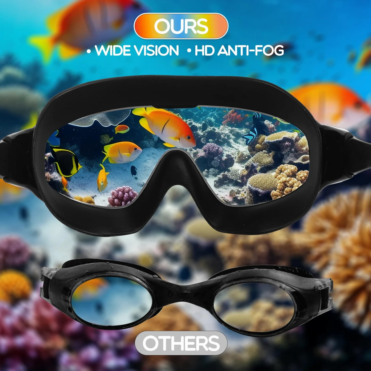 Kanayu 6 gafas de natación de visión amplia sin fugas, gafas de natación antivaho para adultos, con tapones para los oídos y clip de nariz para verano, adultos, hombres, mujeres, jóvenes, protección