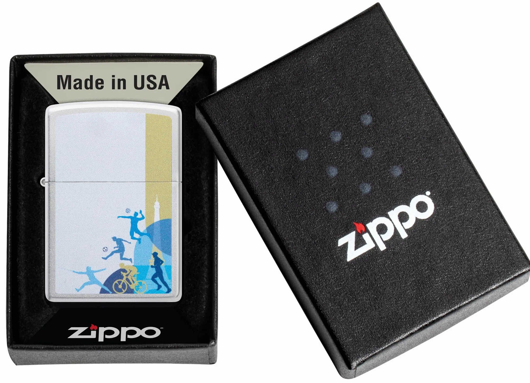 Zippo Encendedor a prueba de viento Sports Players Satin Chrome Recargable Caja regalo