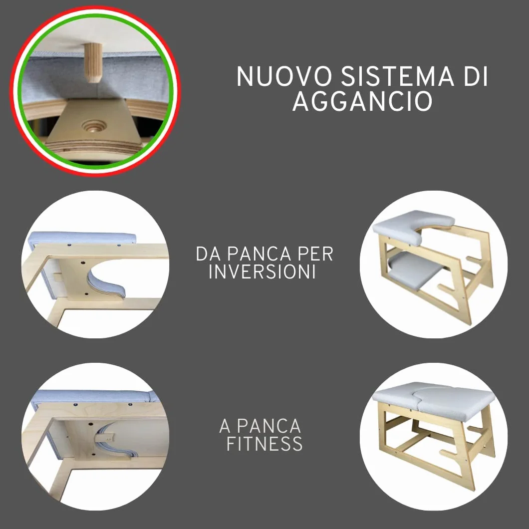 MeansWood Banco de Inversión para Yoga de Madera – Silla de Yoga para Posturas Invertidas – Soporte para Sirsasana, Posturas Invertidas de Cabeza (Versión Transparente) - Made in Italy