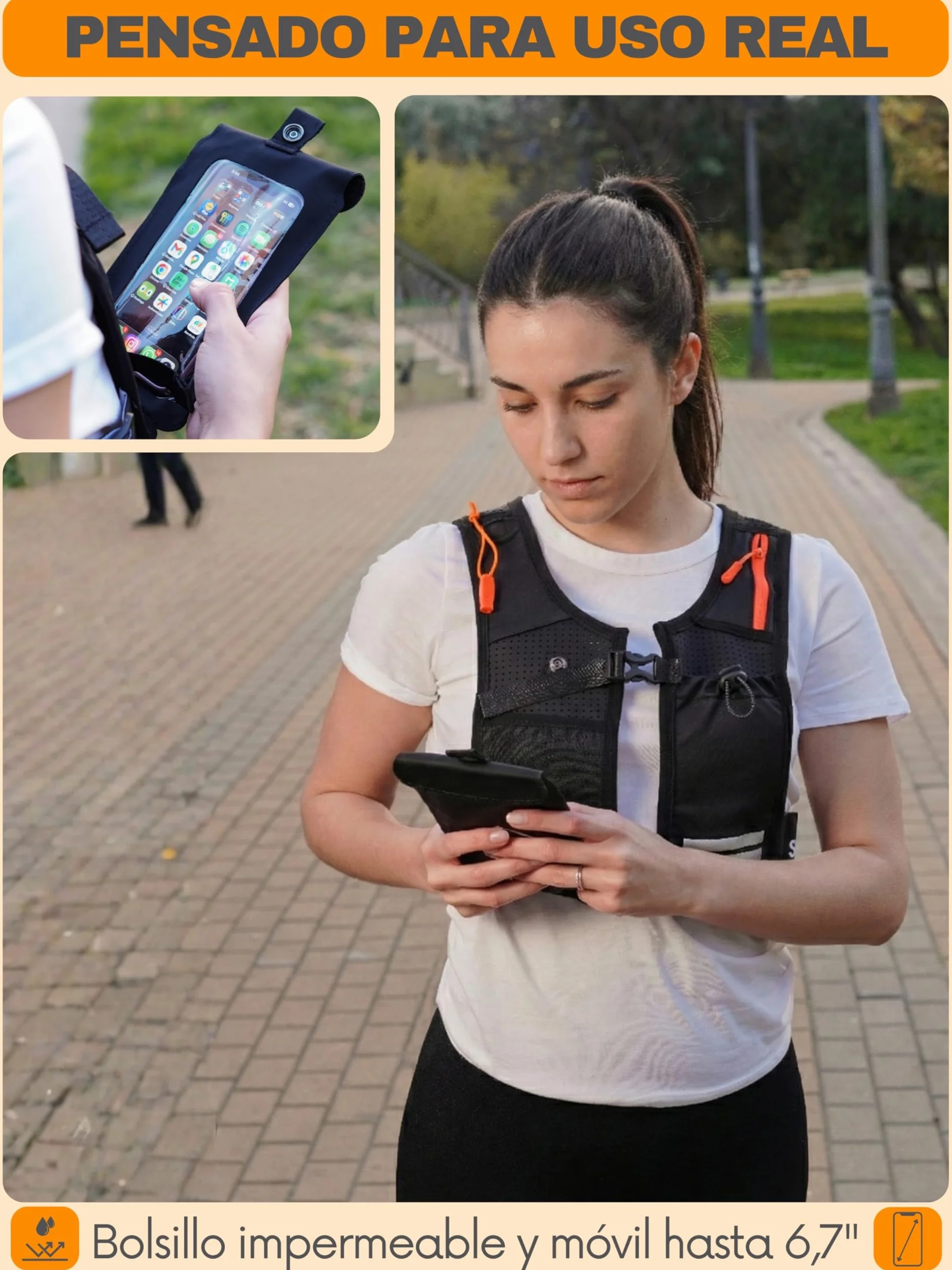Chaleco Running Seguridad Hombre Mujer Ligero Sin Rebote 7 Bolsillos Transpirable Reflectante