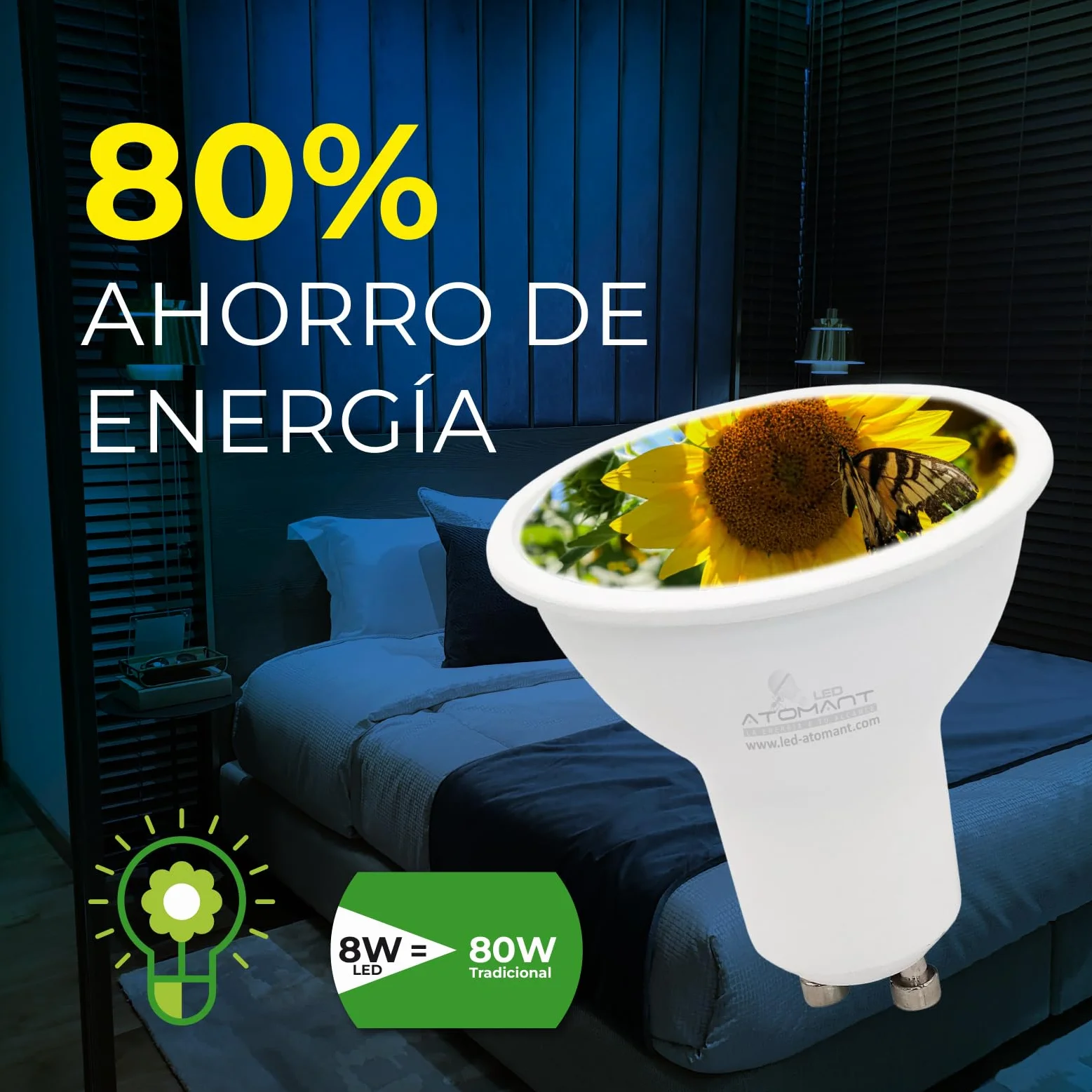 LED ATOMANT Pack 20 Bombilla GU10 8W Blanco Frio 6500K 800 Lumenes