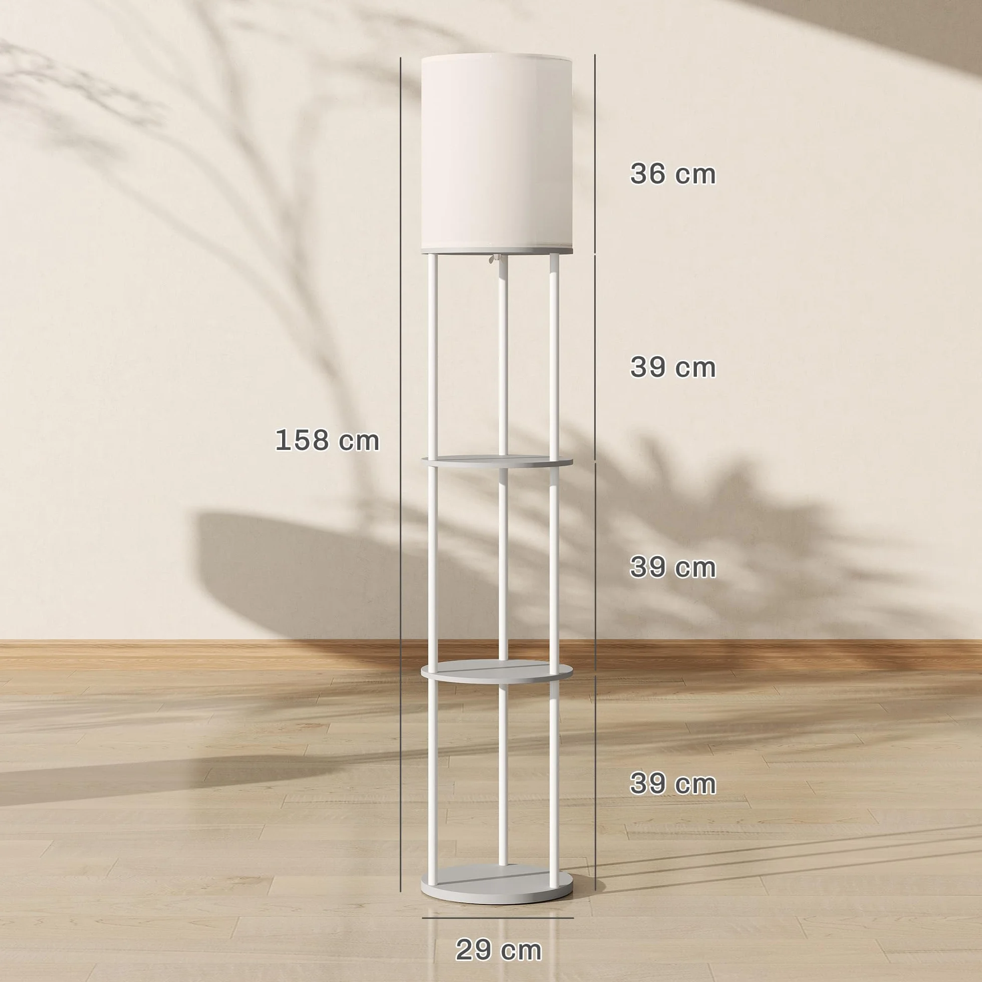 HOMCOM Lámpara de Pie con Estantes, 3 Temperaturas de Color, Control Remoto, Gris