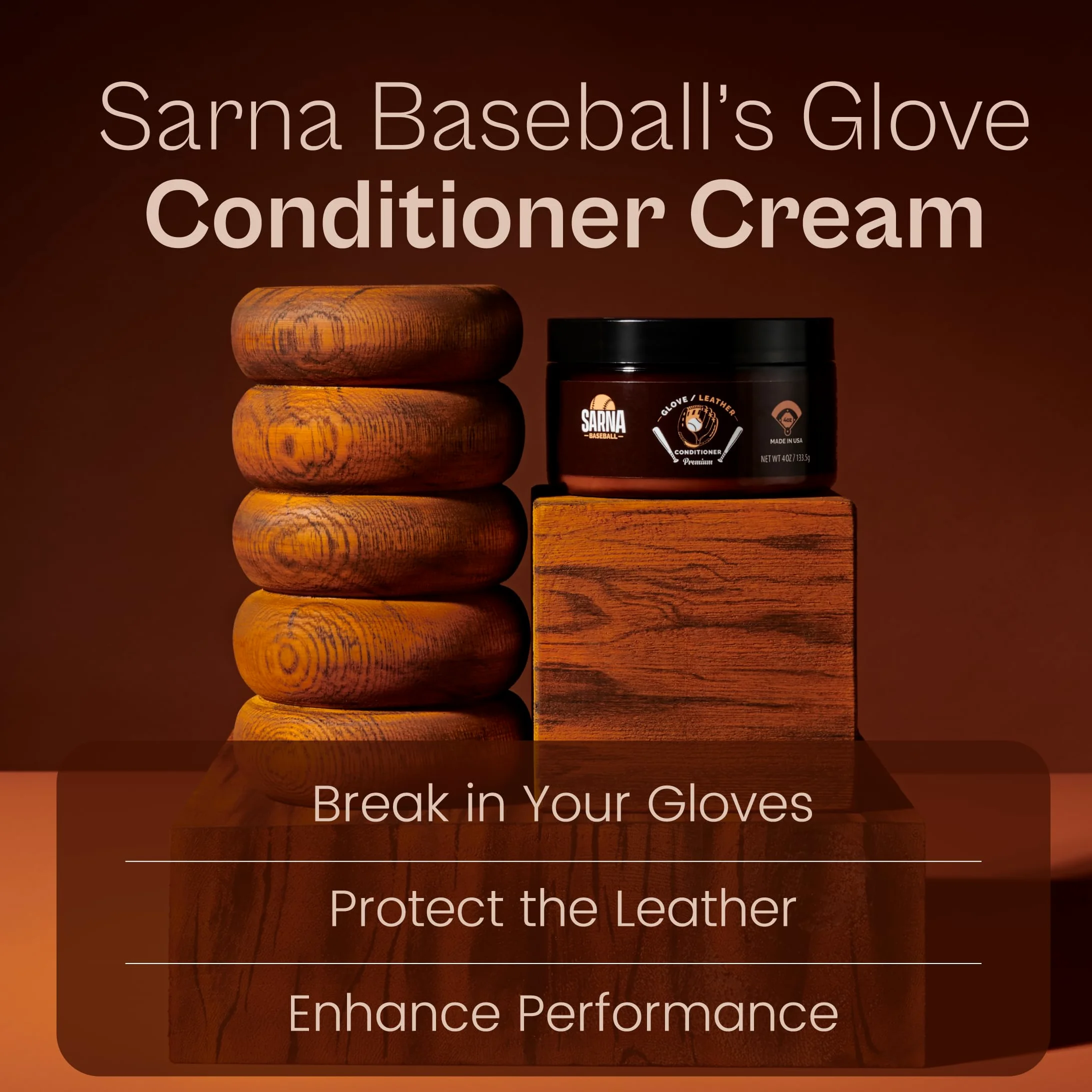 Sarna - Acondicionador de guantes de béisbol - Acondicionador de cuero - Uso en guantes de béisbol, guantes de softbol y otros equipos deportivos de cuero (4 onzas) - Hecho en Estados Unidos