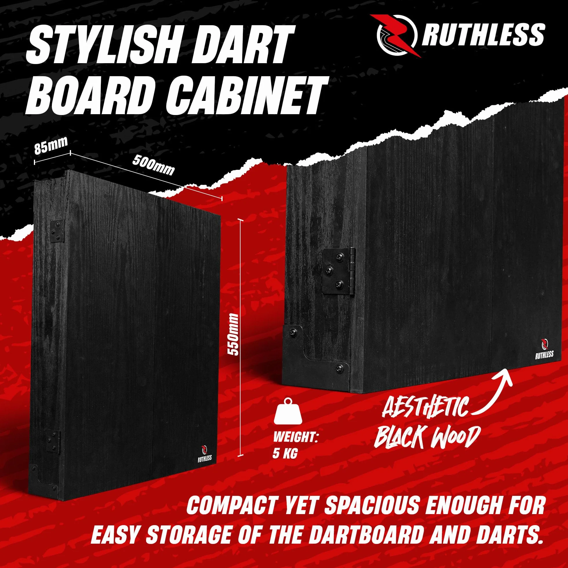 Ruthless Centro de dardos para el hogar, opciones de luz LED, centro de tablero de dardos para el hogar, incluye gabinete, diana y 2 juegos de dardos (USB)