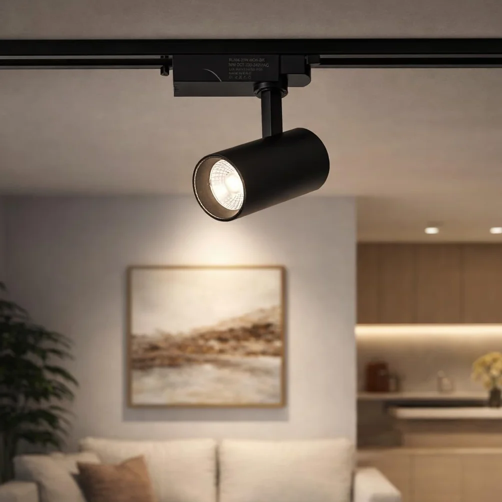 Alpinaluz Foco LED carril monofásico 20W CCT seleccionable 2700K-4000K-6000K CRI90 2000lm apertura 40º cabezal orientable IP20
