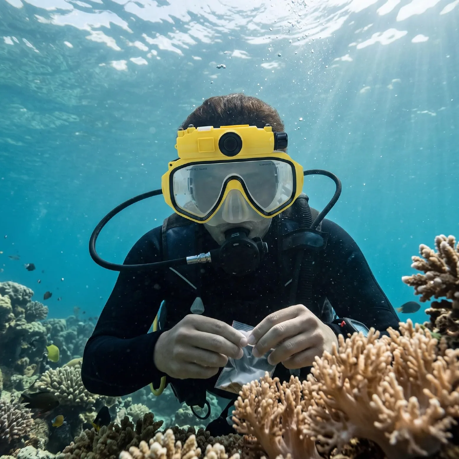 Gafas de Buceo para Snorkel con Cámara 2K 5MP | Gafas de Natación para Apnea, Resistente Al Agua, 15M, Gran Angular de 100 Grados, Antivibración, Aplicación WiFi
