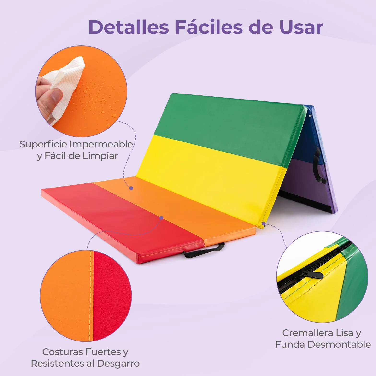 GOPLUS Colchoneta de Gimnasia Plegable 180x120x4 cm, Estera Gruesa Tres Pliegues con Cierres de Gancho