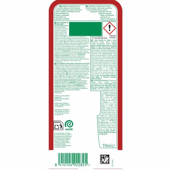 Air Wick Recambio Ambientador Eléctrico Dulces Recuerdos Naranja y Canela 2x Aceites Esenciales