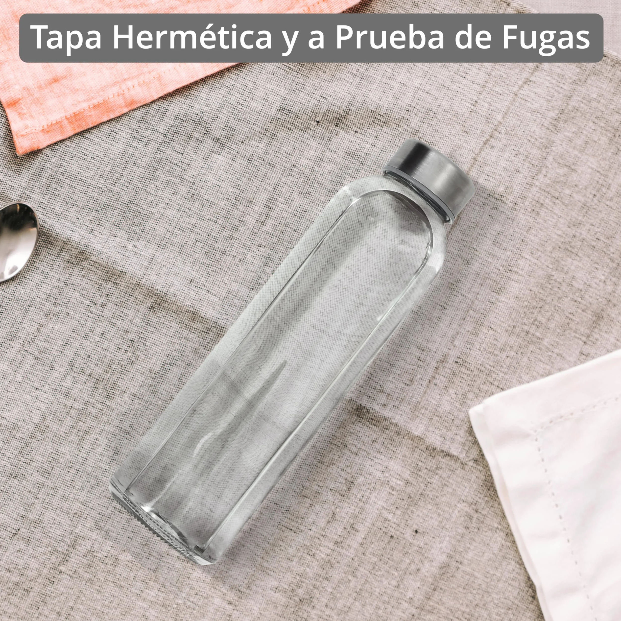 Winter Shore Botellas Cristal Reutilizable de 500 ml [Pack de 6] - Botella Vidrio Transparente para Bebidas Frías y Calientes, Zumos, Batidos, Smoothie - Prueba de Fugas con Tapas de Acero Inoxidable