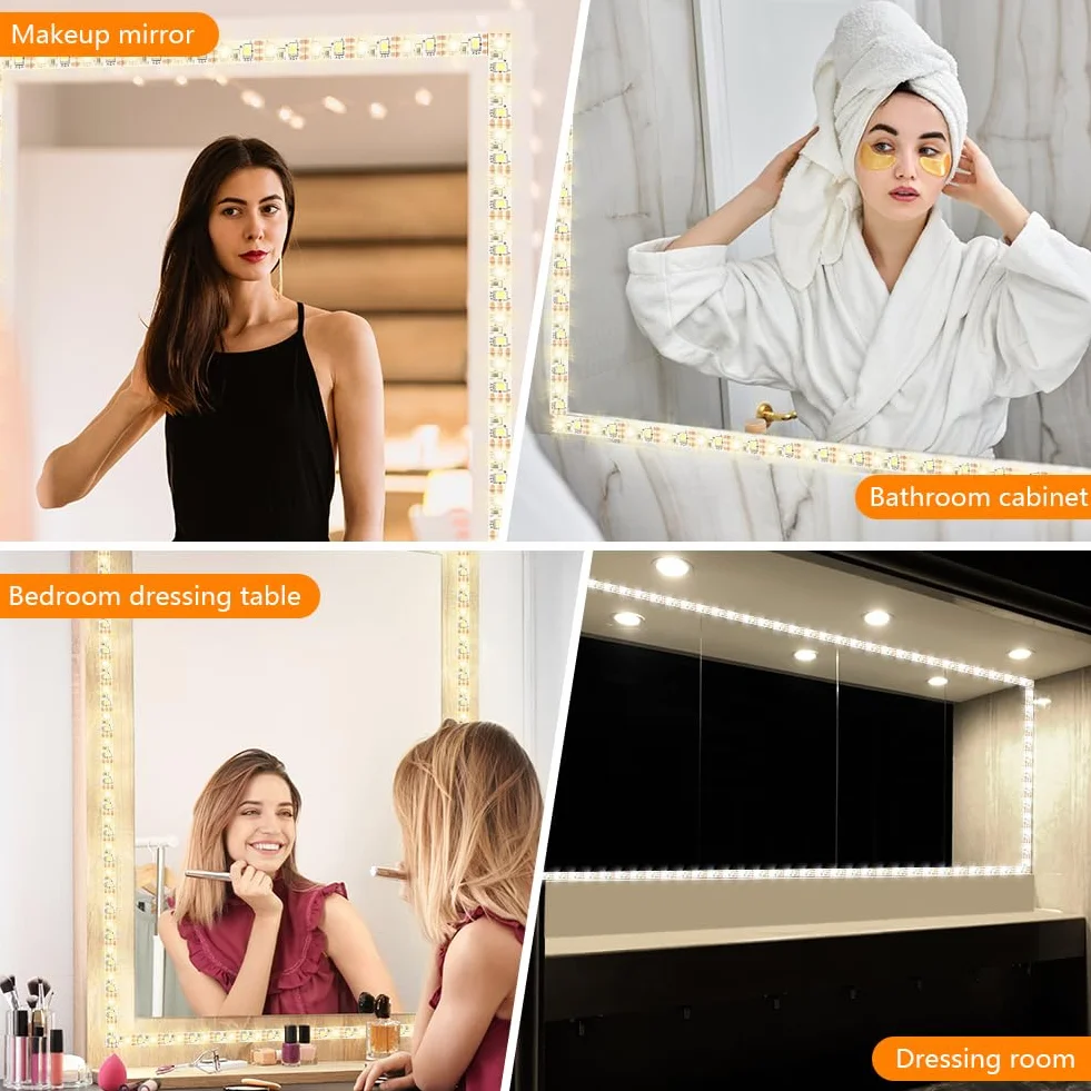 Luces LED de Espejo 2M, 3 Colores Ajustable Luz de Tocador, Lámpara para Maquillaje
