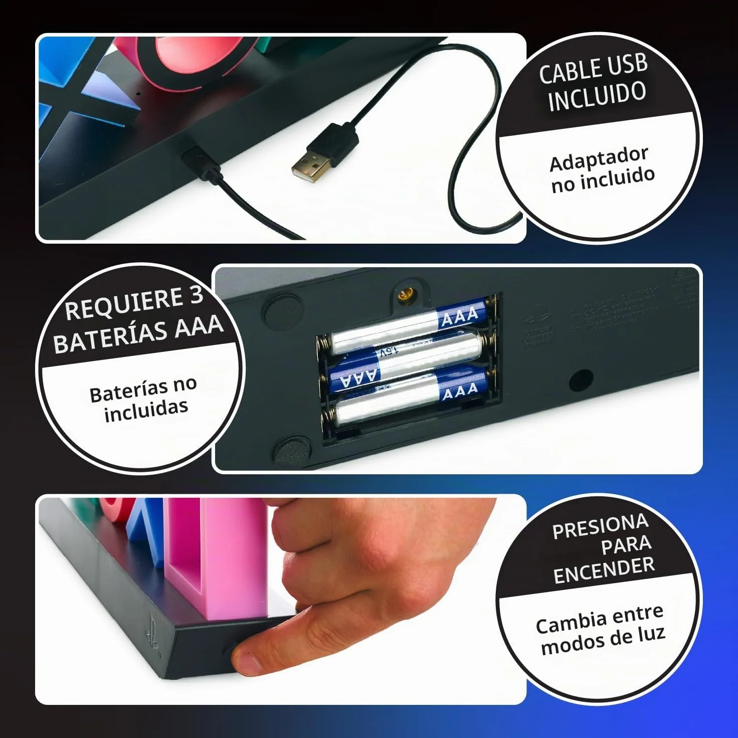 PlayStation Iconos Luz Lámpara Oficial 3 Modos Decoración Gamer Reactiva Sonido