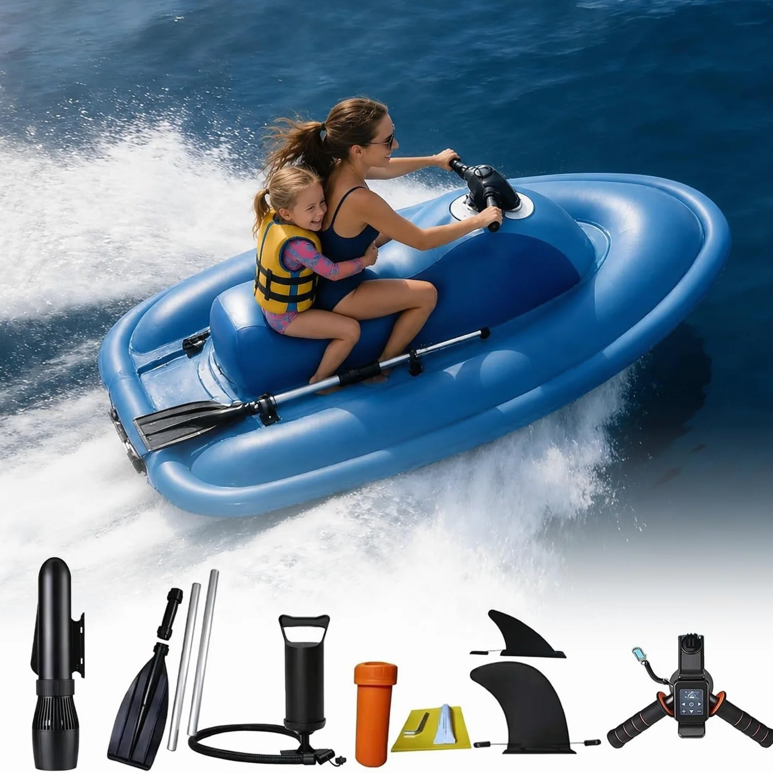 Barco Surf eléctrico Rush Wave y Moto acuática Inflable, Patinete acuático con Motor 500W/700W, lancha Jet Plegable Carga 330 Libras for Piscina, Lago y océano