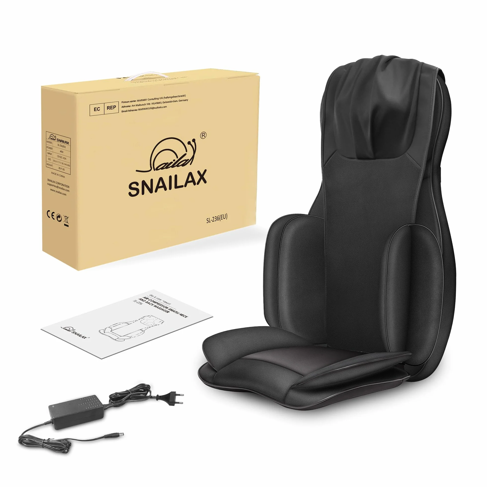 Snailax Asiento de Masaje Shiatsu con Calor, Cojín de Masaje 4D, Masajeador Eléctrico de Cuerpo Completo para Espalda y Cuello