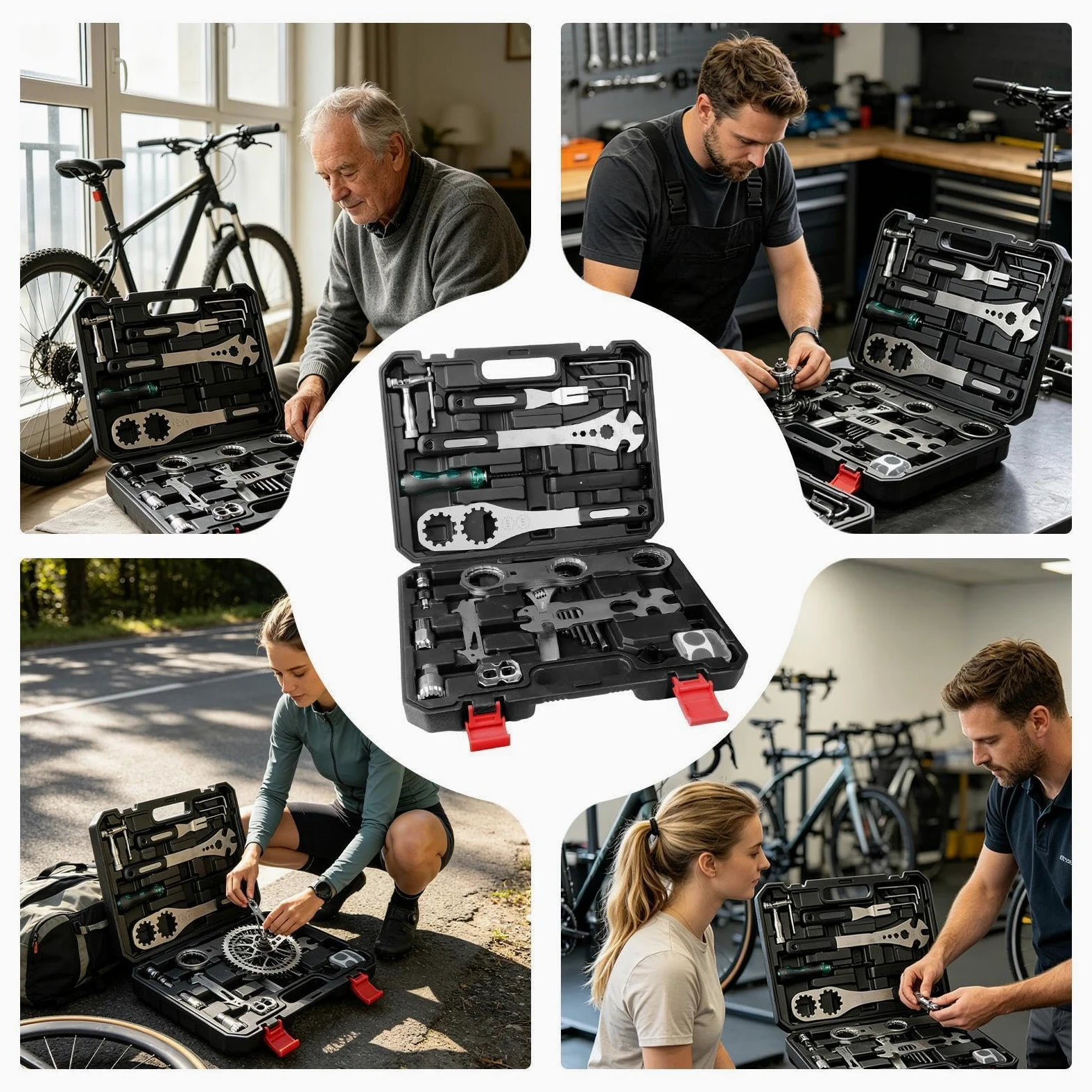 Kit de herramientas para bicicleta de montaña Llave resistente con estuche | Herramientas Bicicleta para cadena, freno, neumático, sillín, y para en casa, taller y garaje
