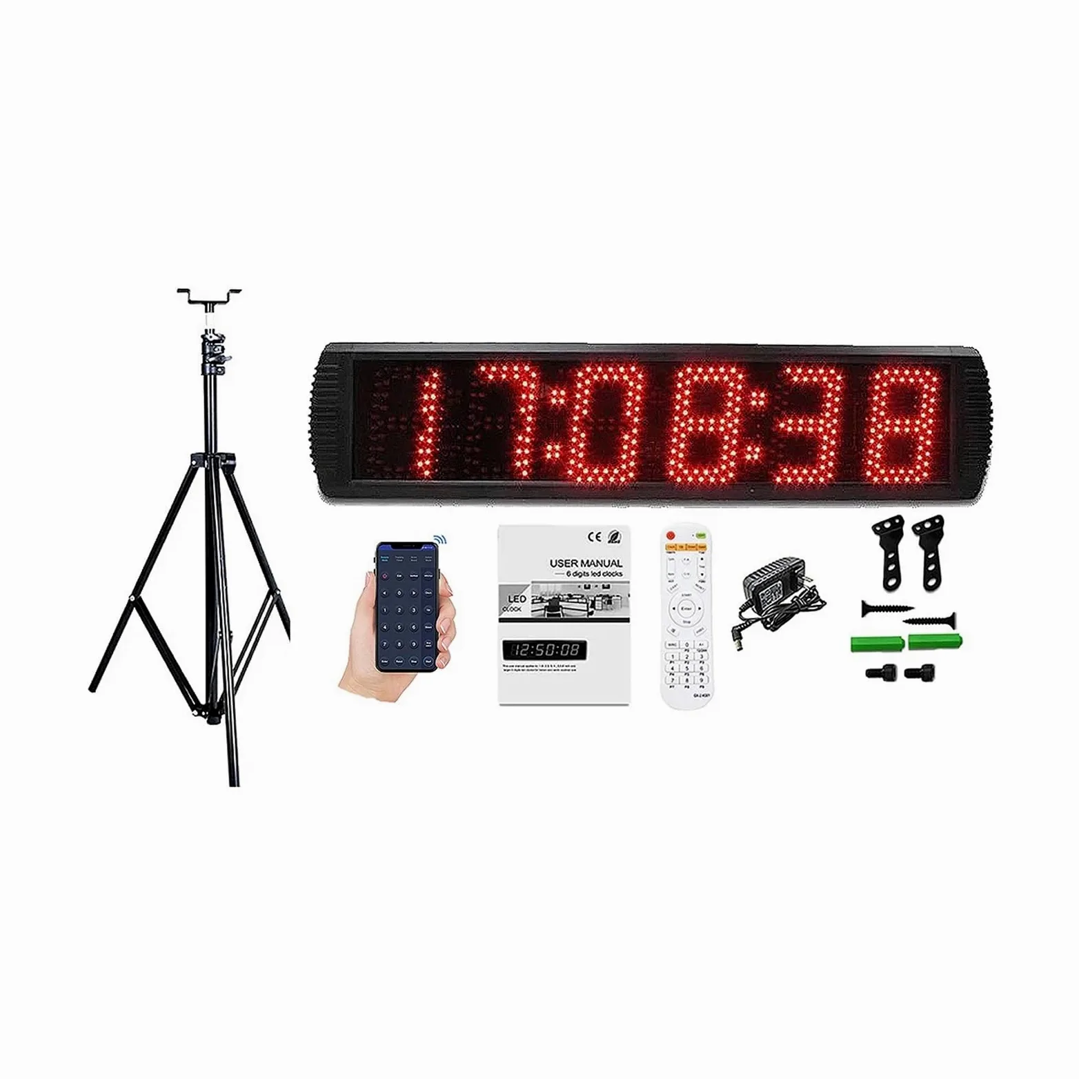 Cronómetro Digital LED Grande, Pantalla de Tiempo, Temporizador de Cuenta Regresiva, Deportes, Reloj de cronometraje de Carrera, trípode, Exterior, 5"(Suit A)