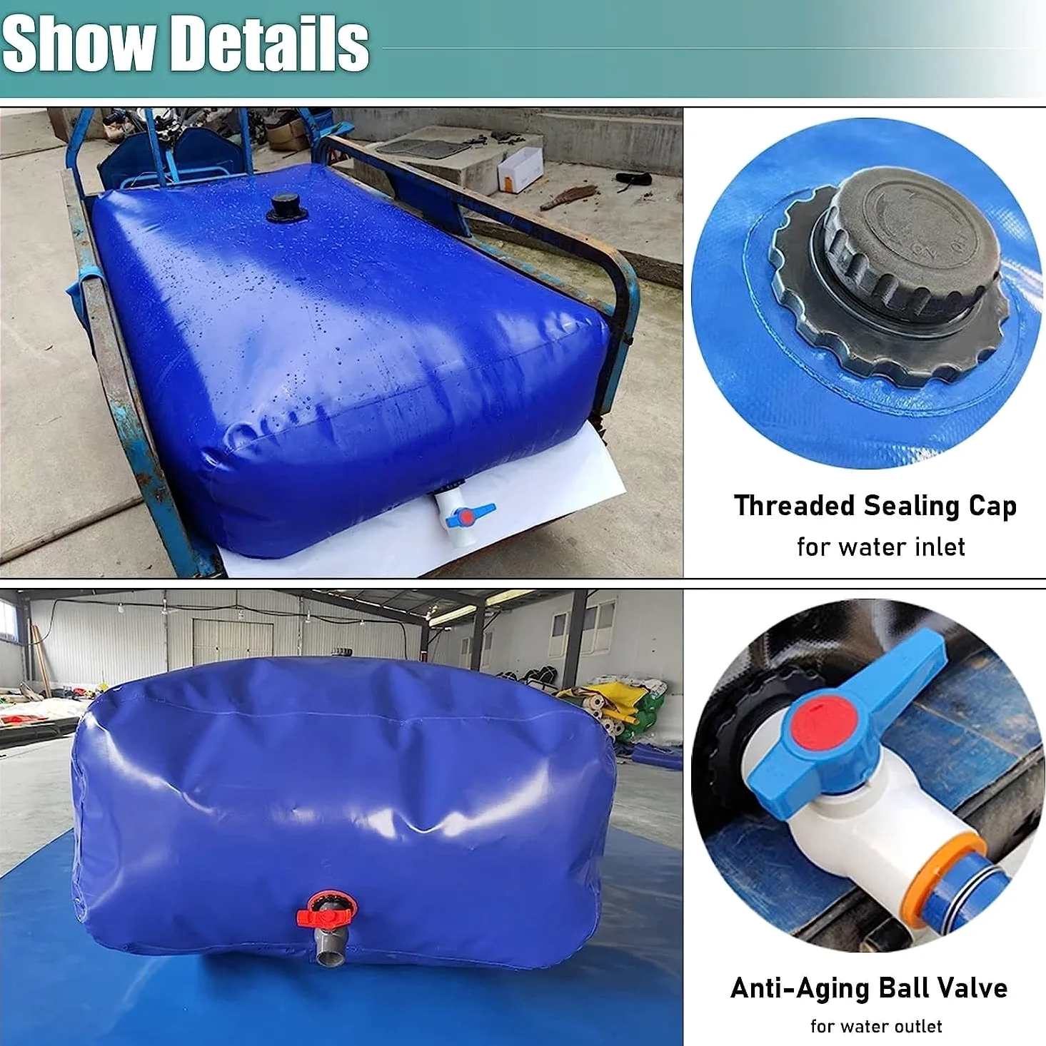 AviiSo Tanque de Agua Vejiga de Almacenamiento de Agua para el Agua de construcción agrícola al Aire Libre, Bolsa de Recogida de contenedores de Agua de Lluvia (Size : 540L/142Gal/1.2x0.8x0.56 m)