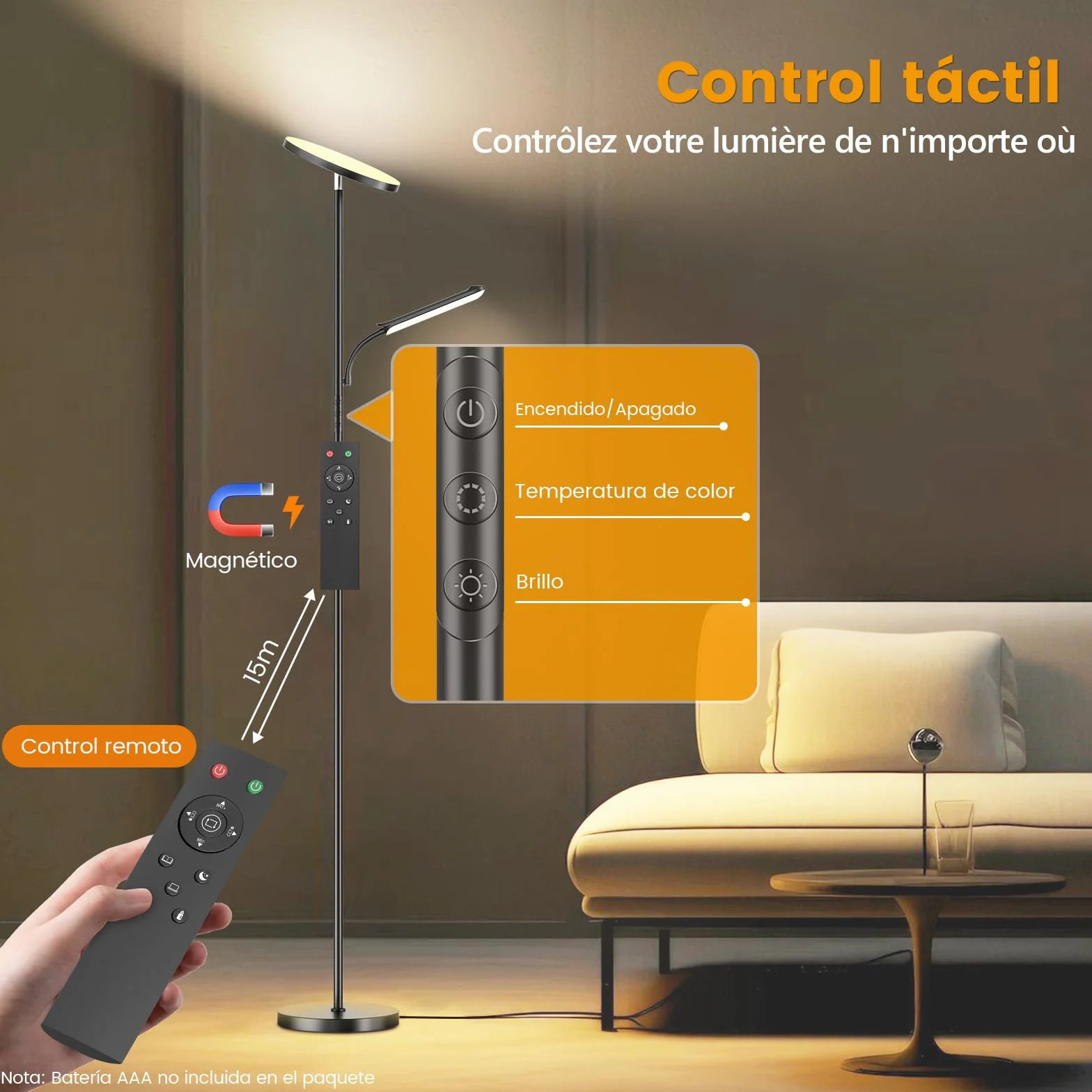 Lámpara de Pie LED Regulable 42W 4000LM para Salón con Luz de Lectura