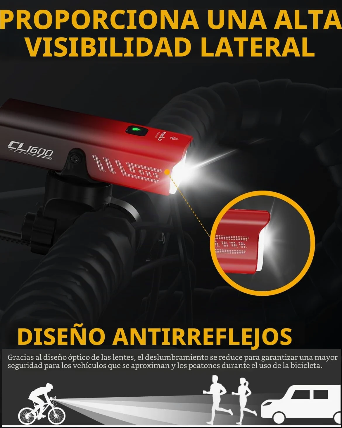 TOWILD CL1600 Luz Bicicleta Inteligentes, 1600 Lumen 5000mAh Luces Delantera Tipo C Recargable Faro de Bicicleta para MTB/Bicicleta de Carretera,12 Horas de Duración,5 Modos Luz de Ciclismo