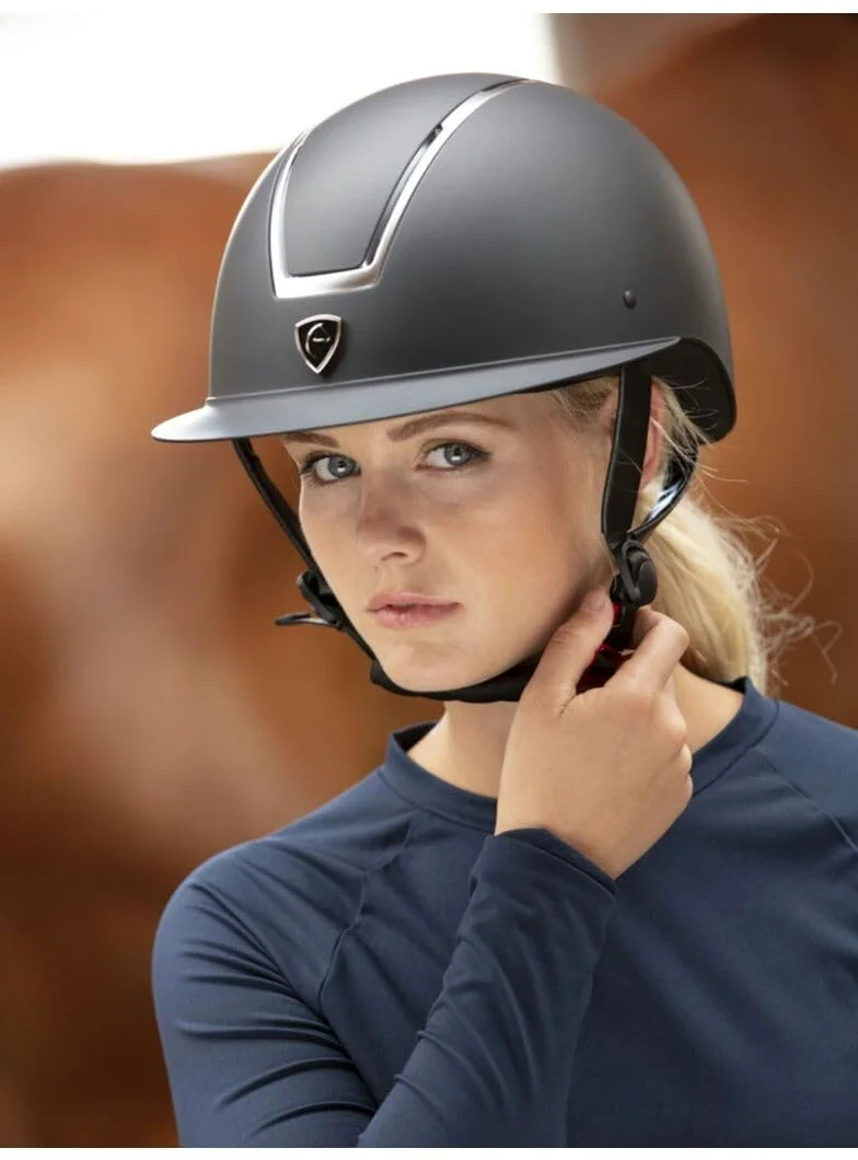 Ekkia EQUITHÈME Glint Mat - Casco de equitación, color negro y plateado